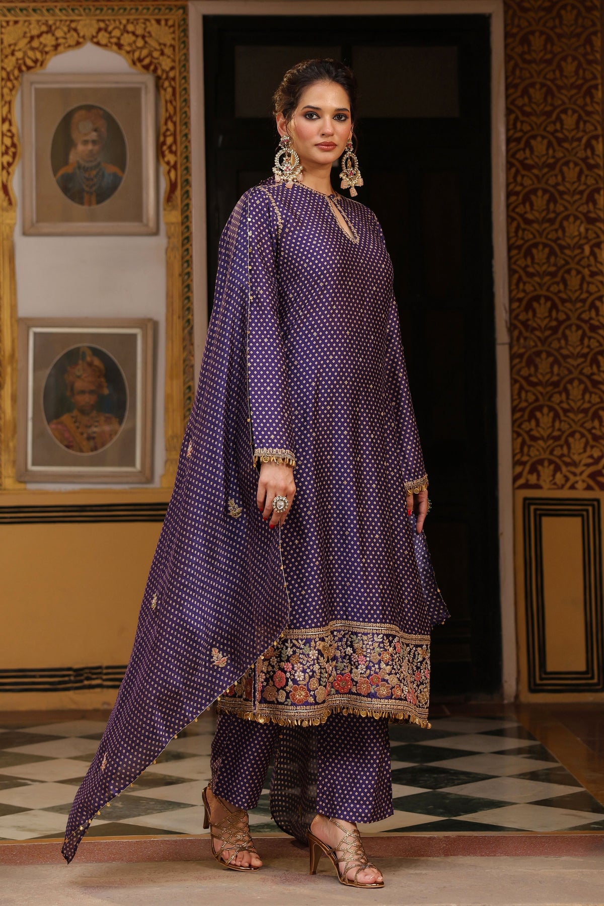 Purple Ahista Mayur Kurta Set