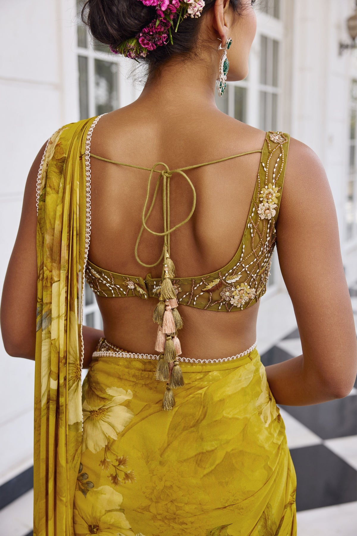 Keisha Yellow Draped Saree Set