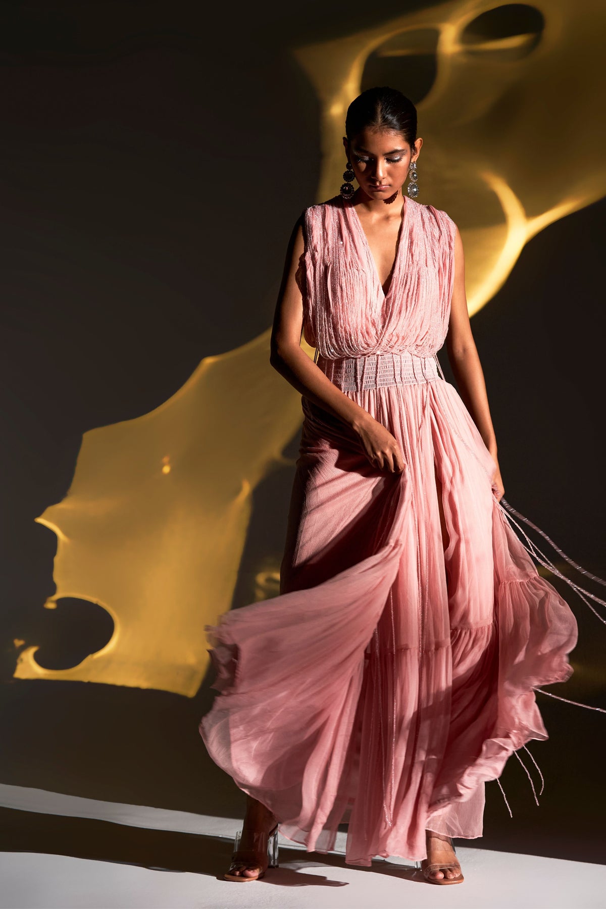 Pink Maxi Dress With Crystal Strings
