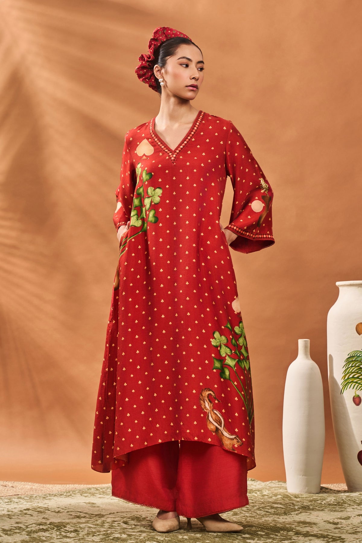 Rust Spade Blossom Kaftan Set