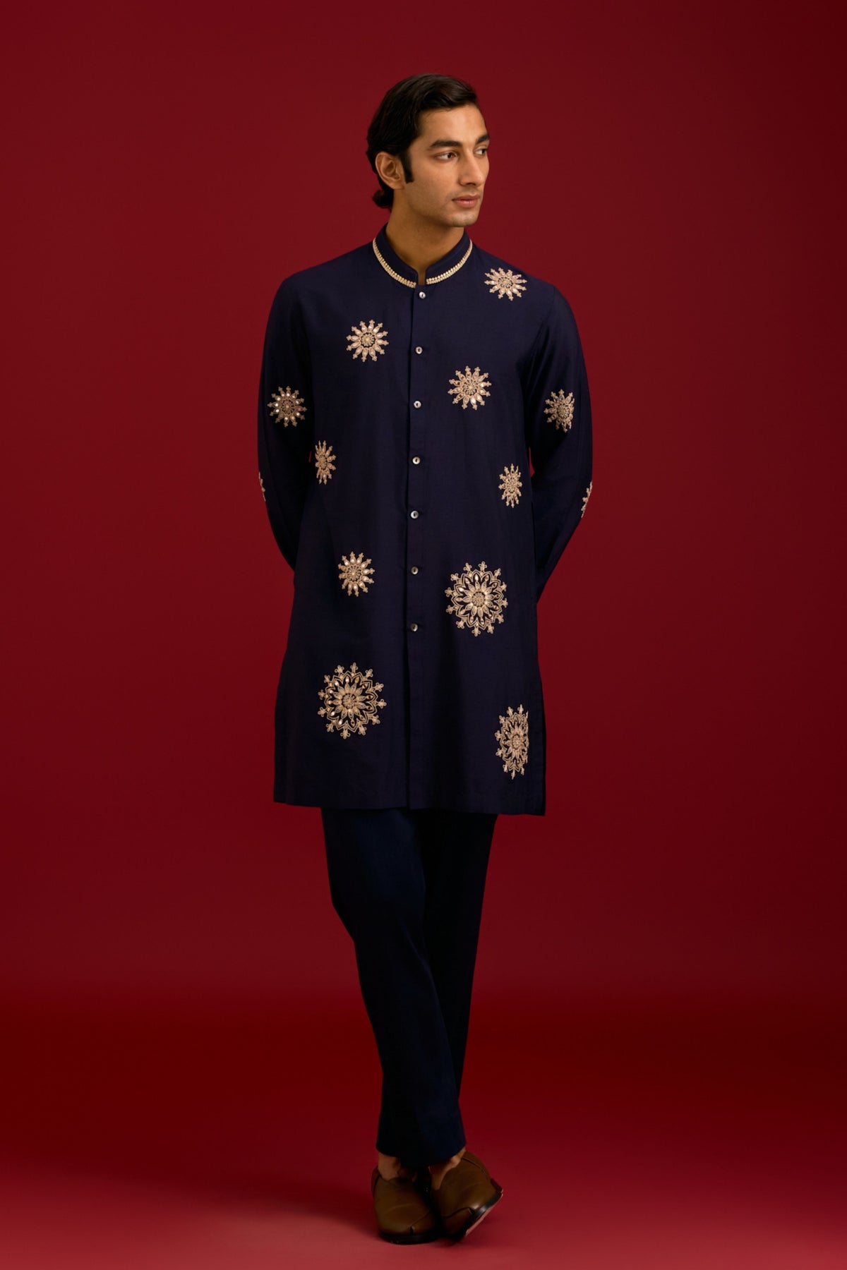 Navy Cotton Silk Kurta Set