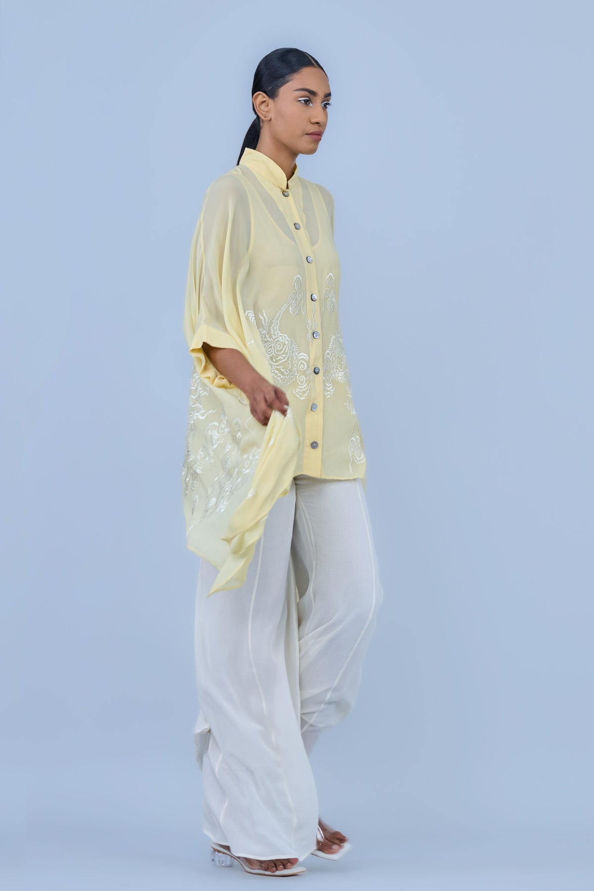 Ecru Silk Georgette Palazzos