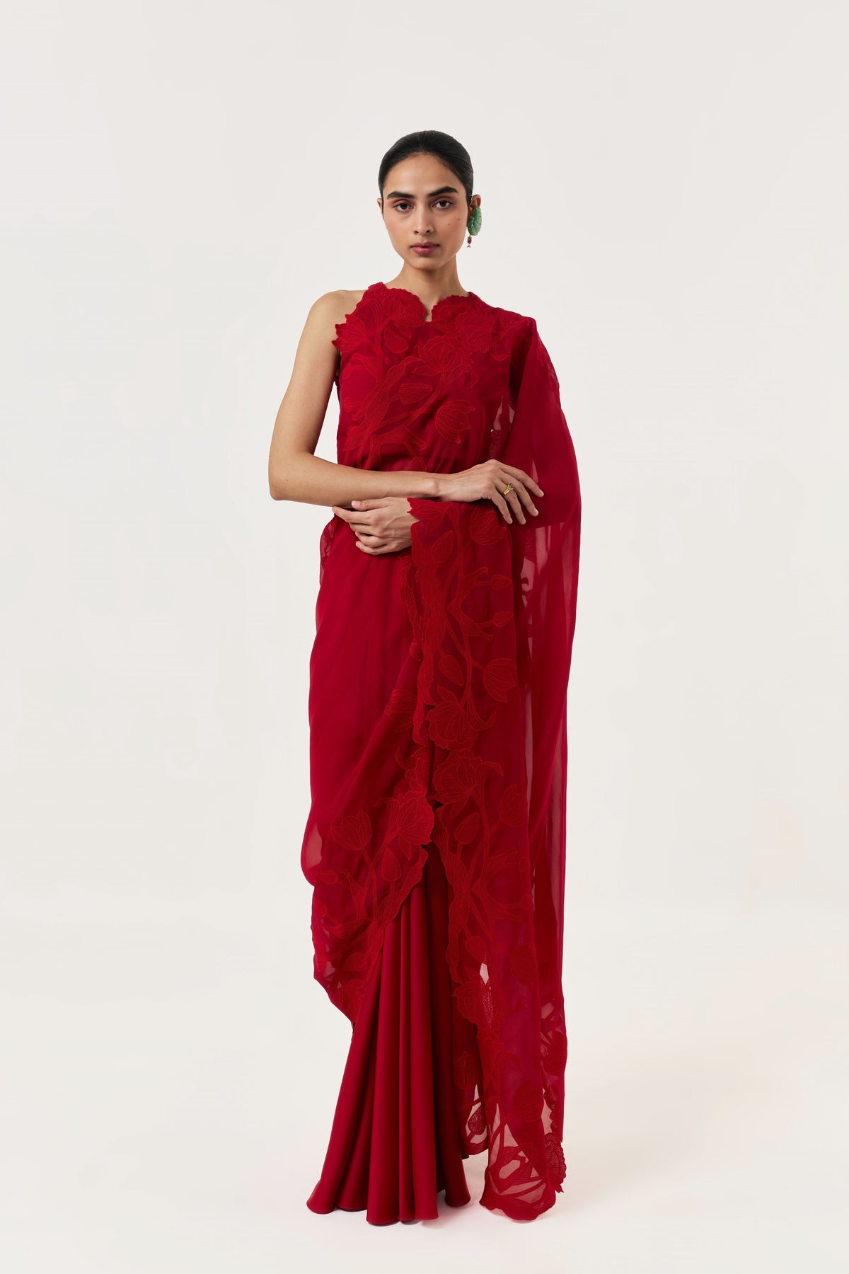 Wild Tulip Red Pre-Stitched Saree Set