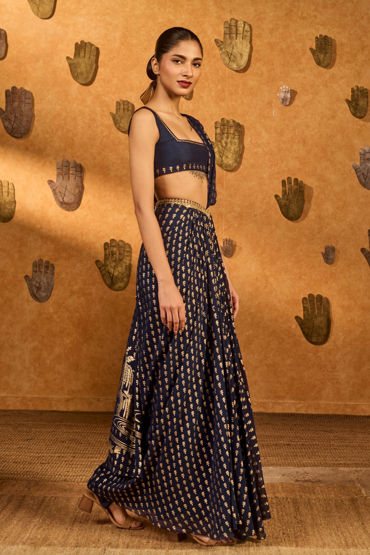 Navy Blue Draped Saree Set