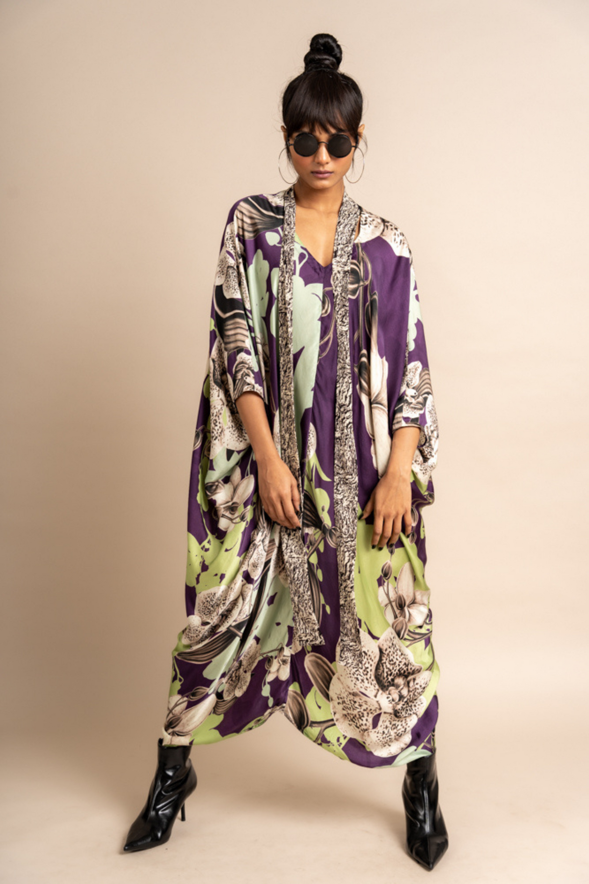 Aubergine Print Kaftan Kurta