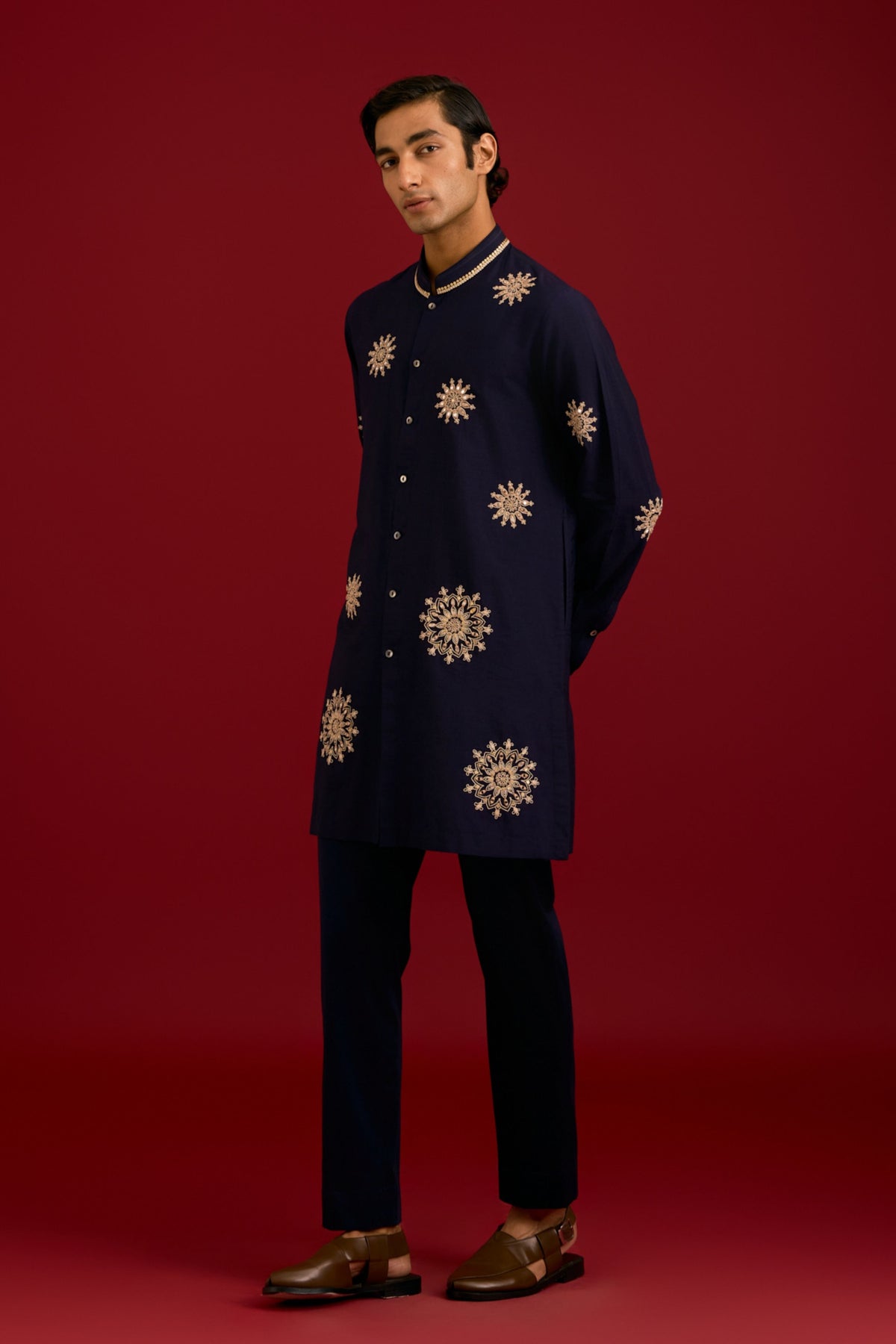Navy Cotton Silk Kurta Set