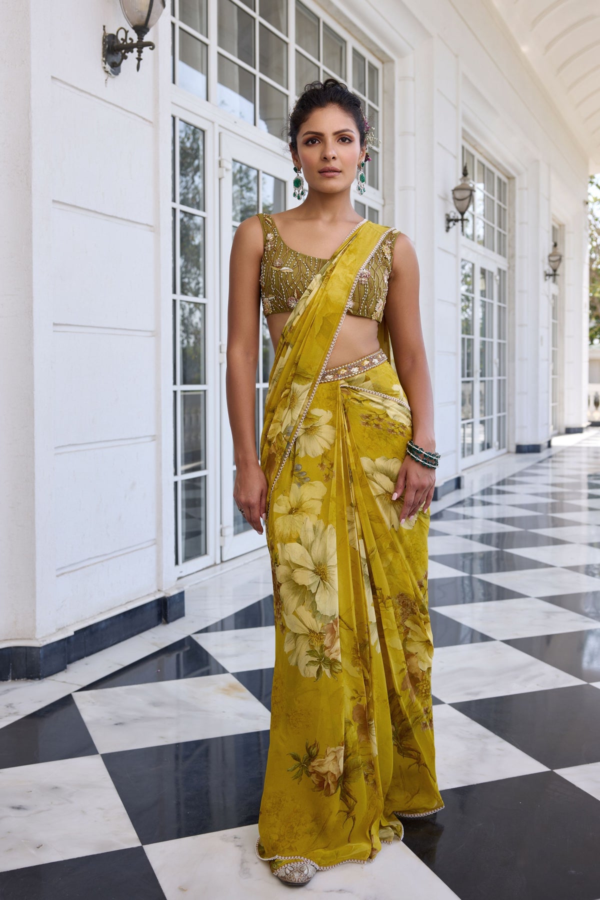 Keisha Yellow Draped Saree Set