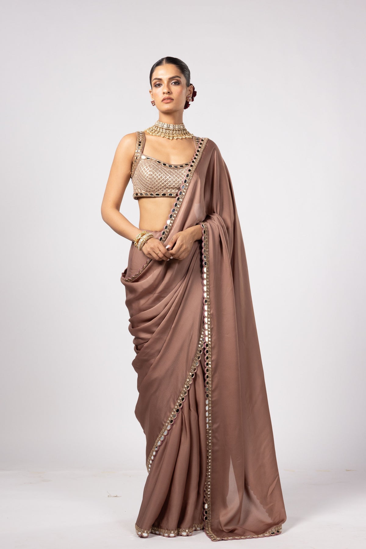 Deep Beige Saree Set