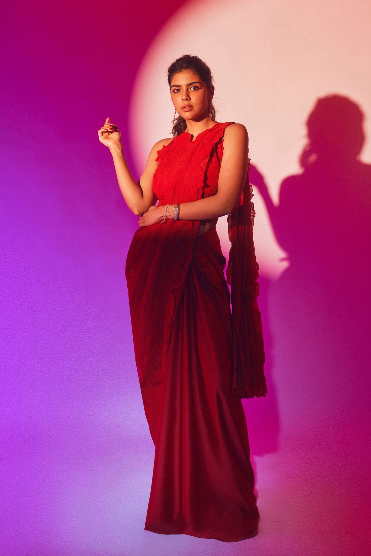 Wild Tulip Red Pre-Stitched Saree Set