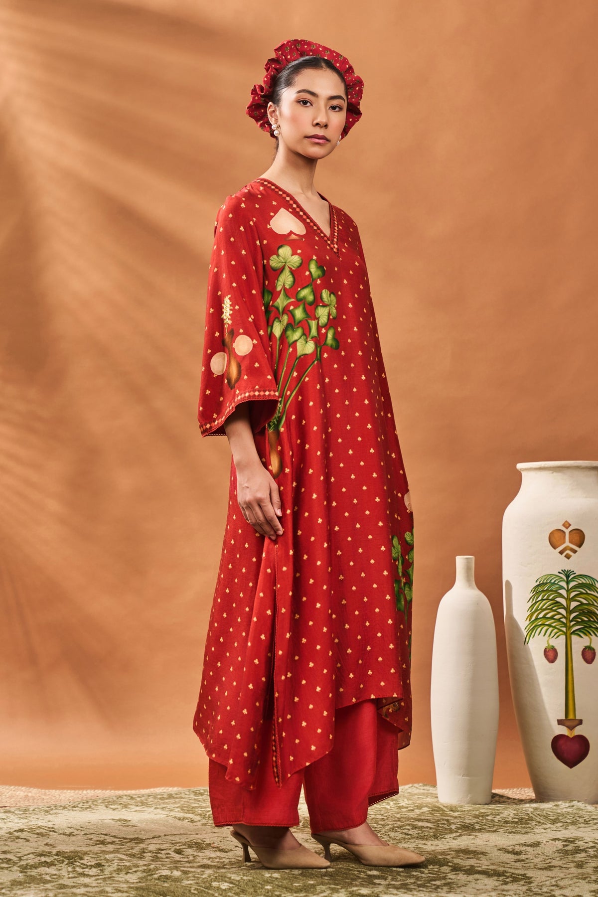Rust Spade Blossom Kaftan Set