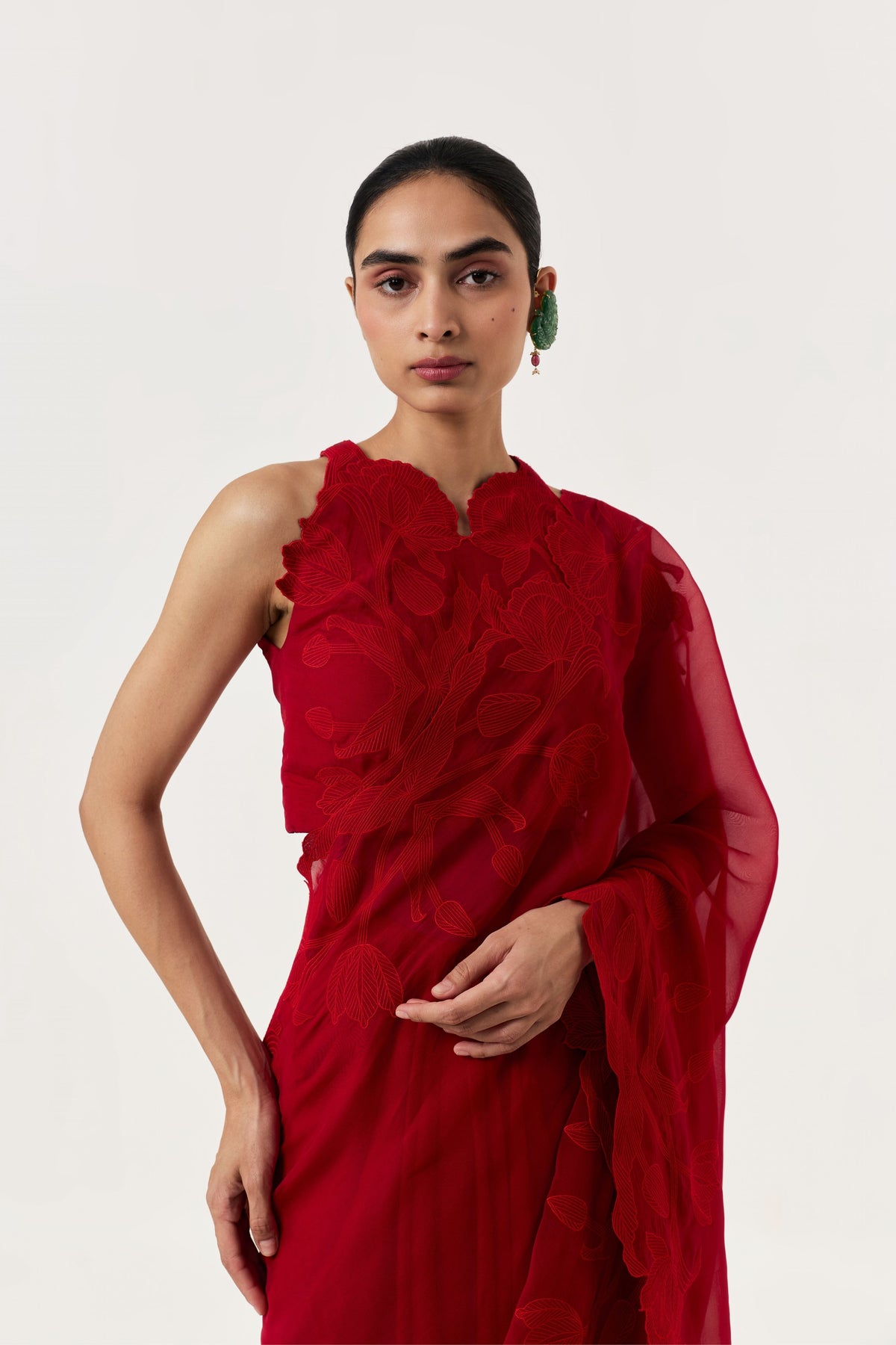 Wild Tulip Red Pre-Stitched Saree Set