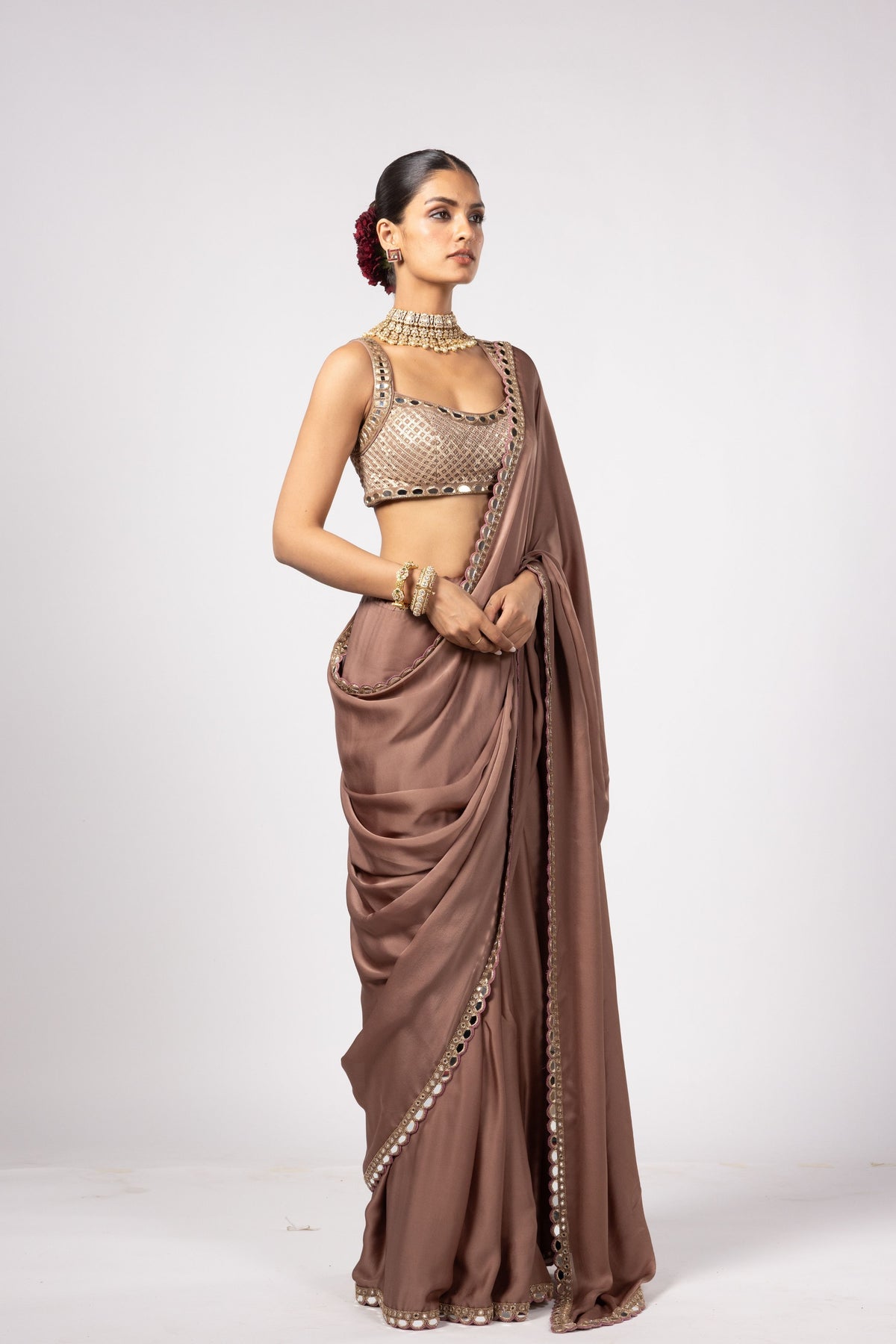 Deep Beige Saree Set