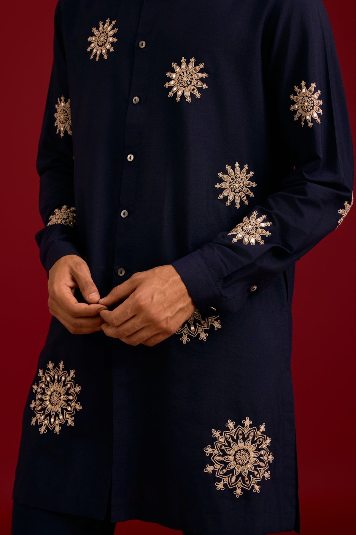 Navy Cotton Silk Kurta Set