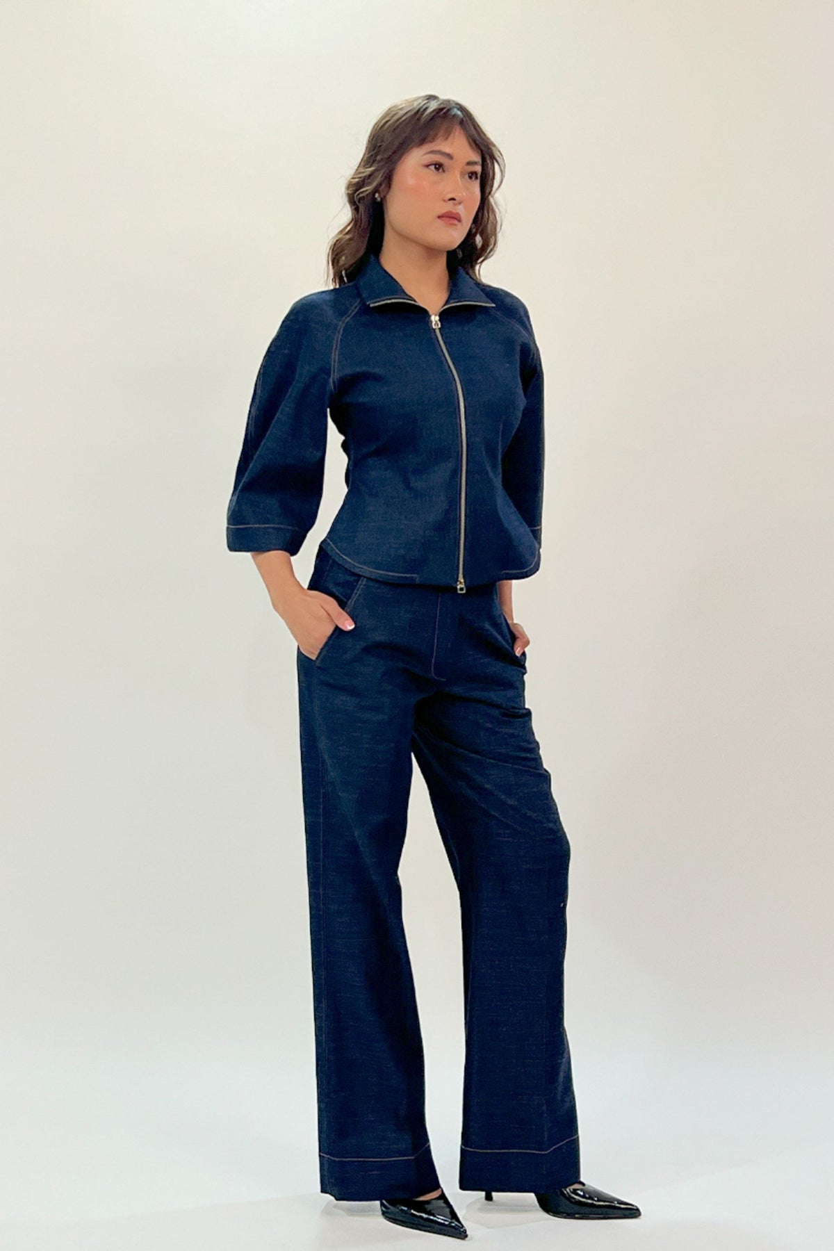 Denim Zip Top