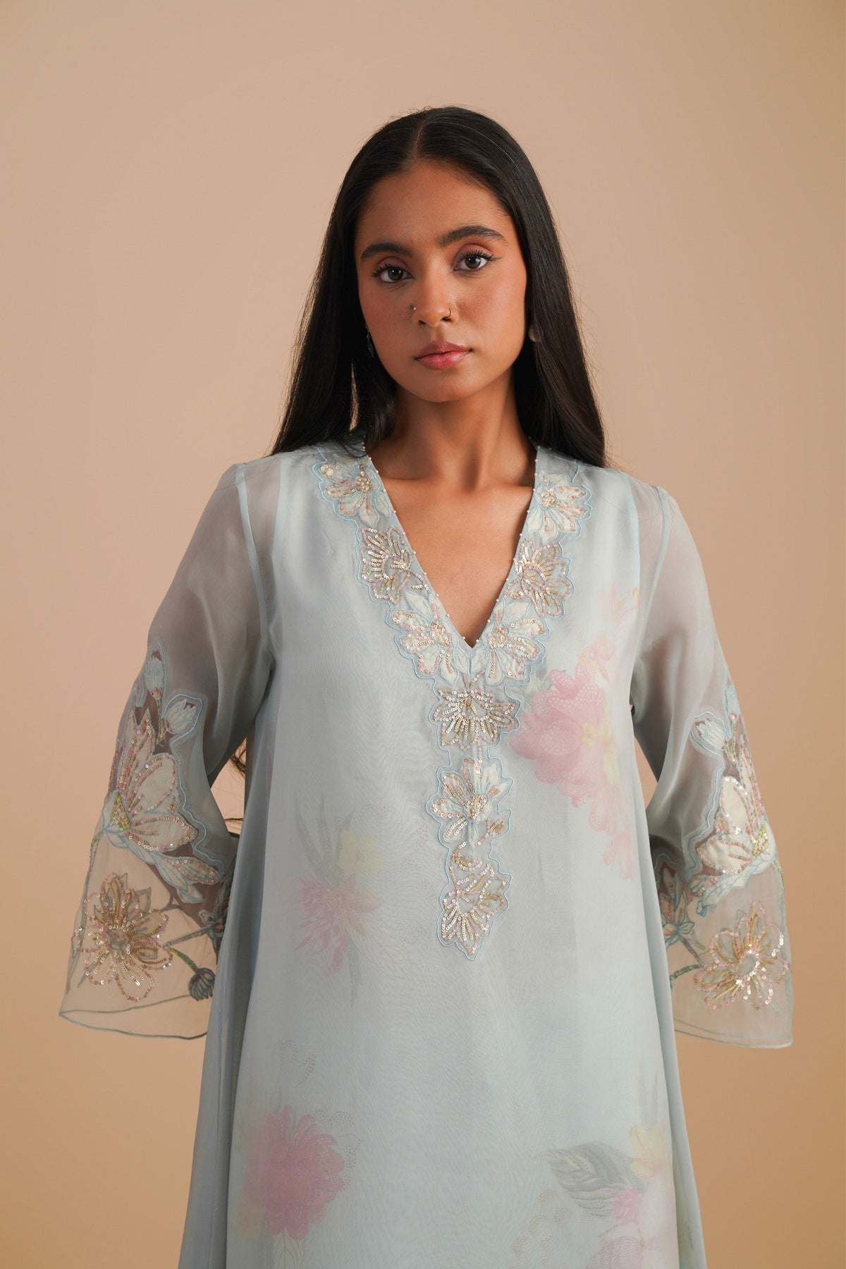 Powder Blue Organza Kurta Set