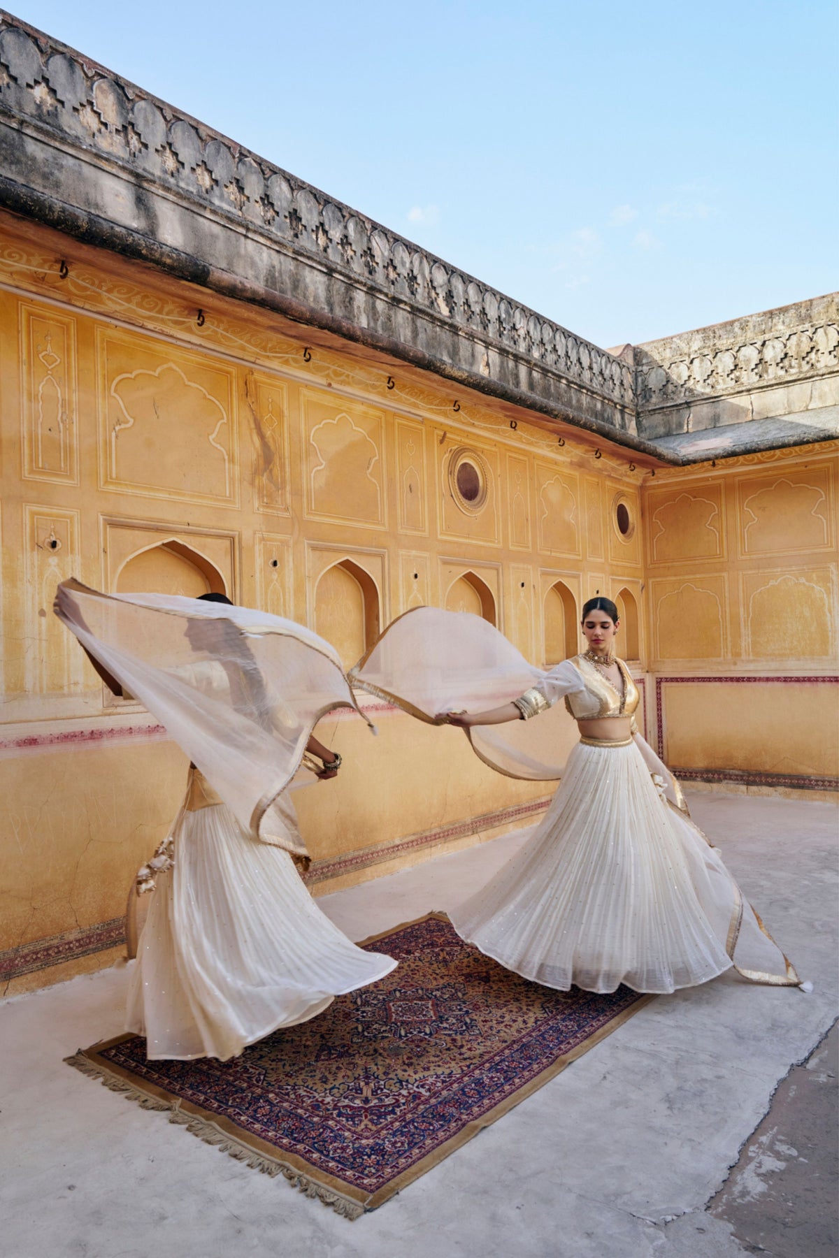 Ivory Golden Mukesh Lehenga Set