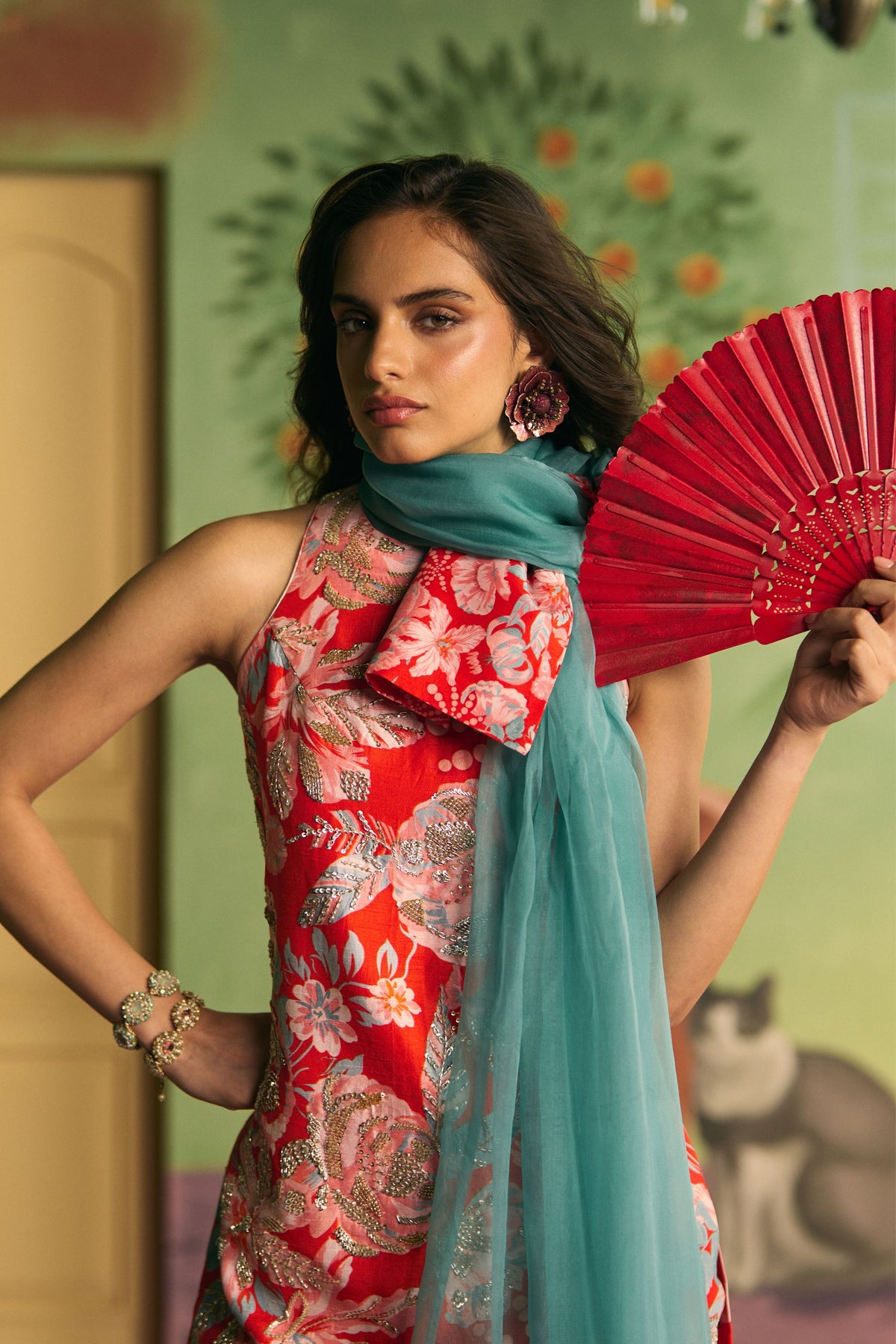 Red Apricot Garden Sharara Set