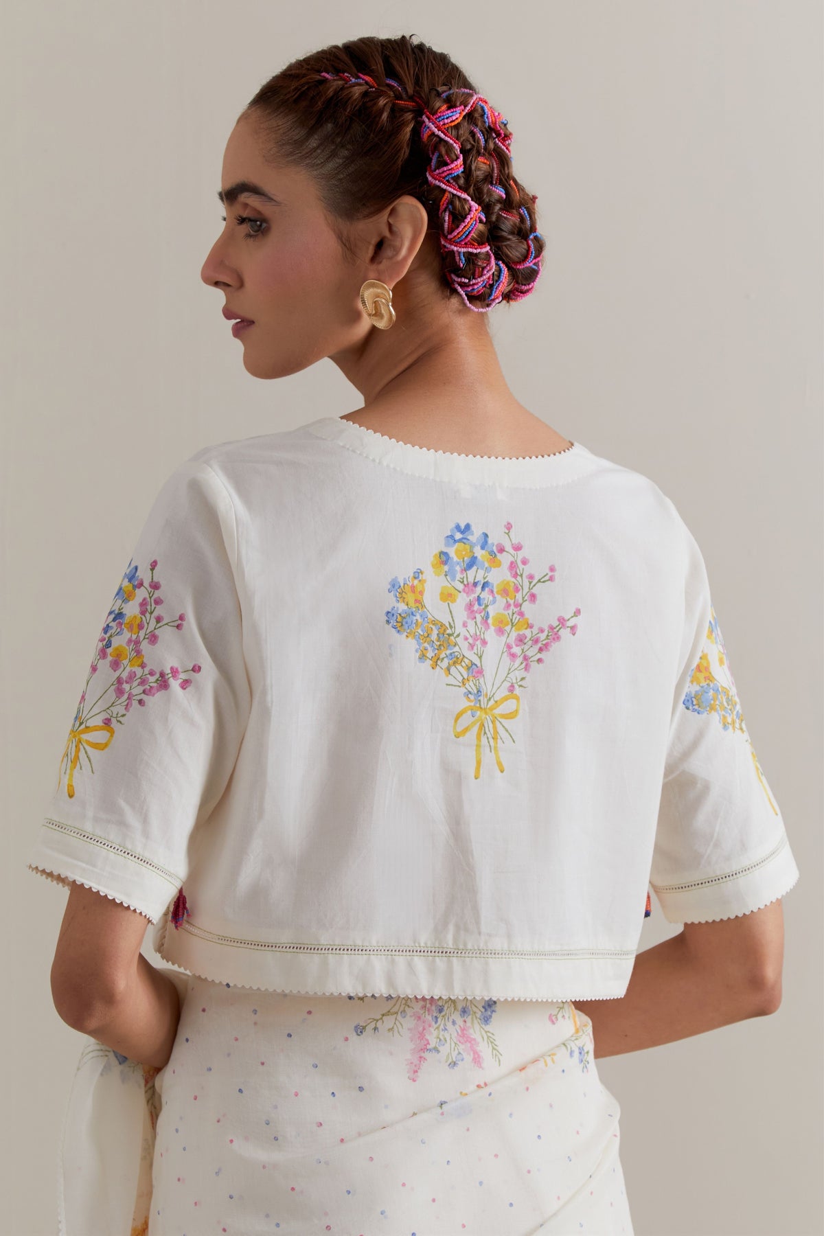 Multicolour Polka Saree Set