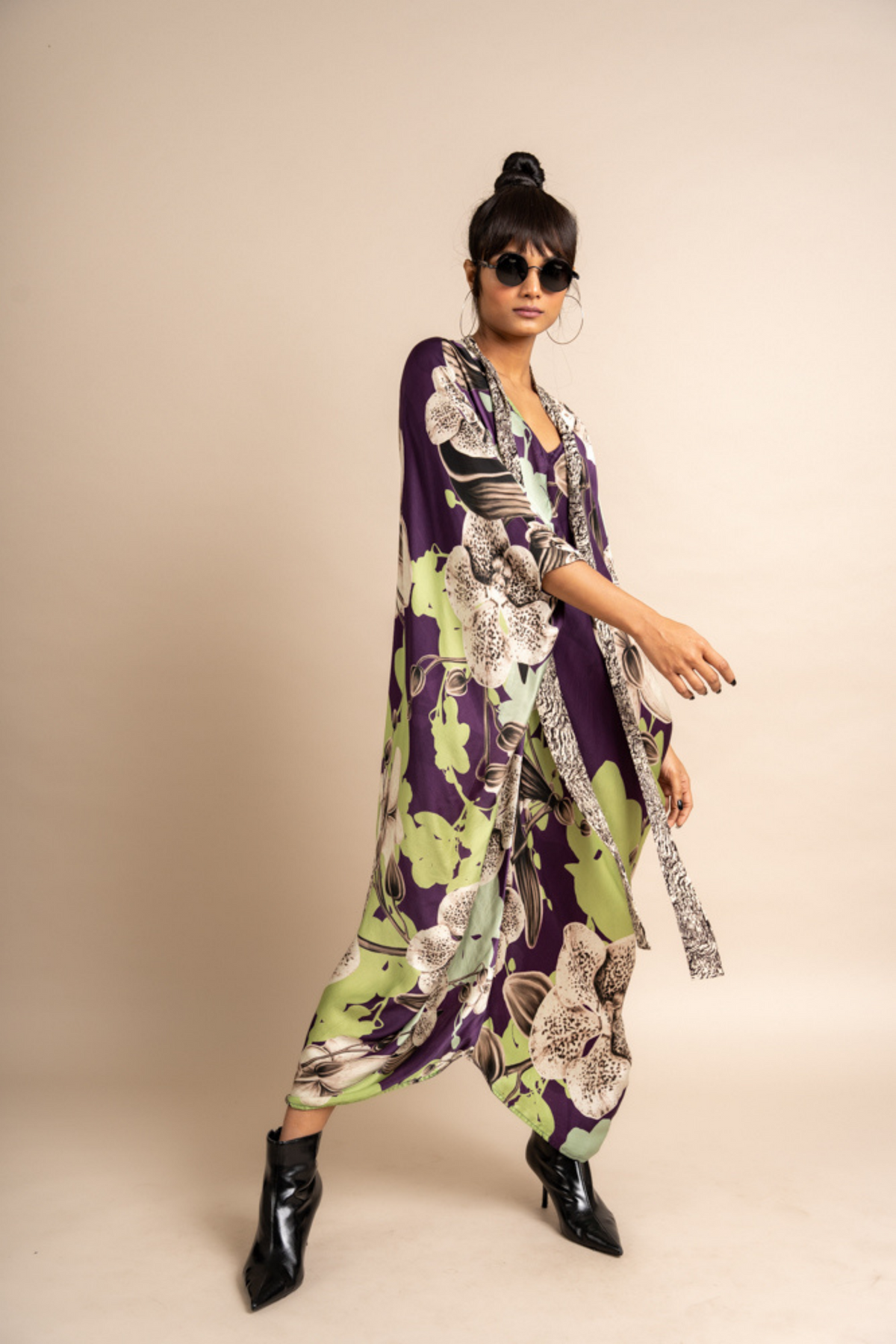 Aubergine Print Kaftan Kurta
