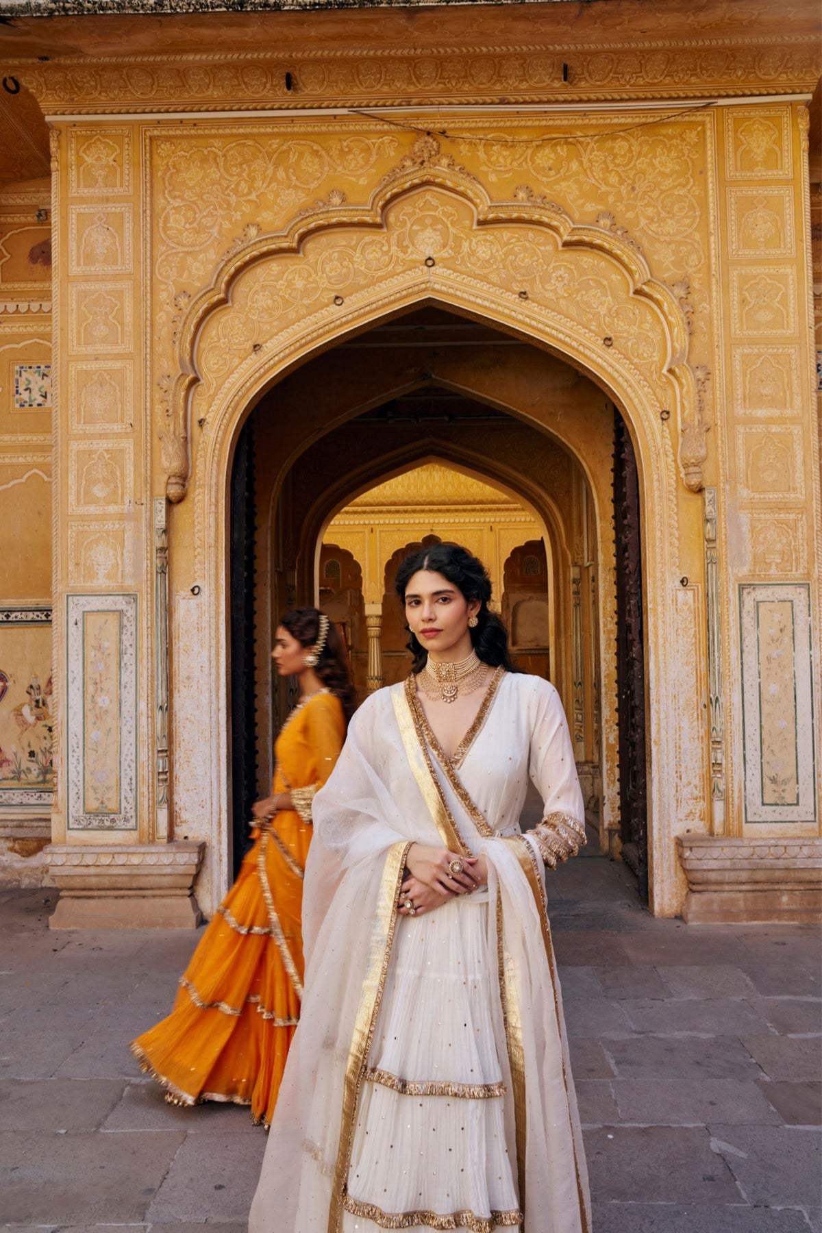 Saffron Tiered Angrakha Set