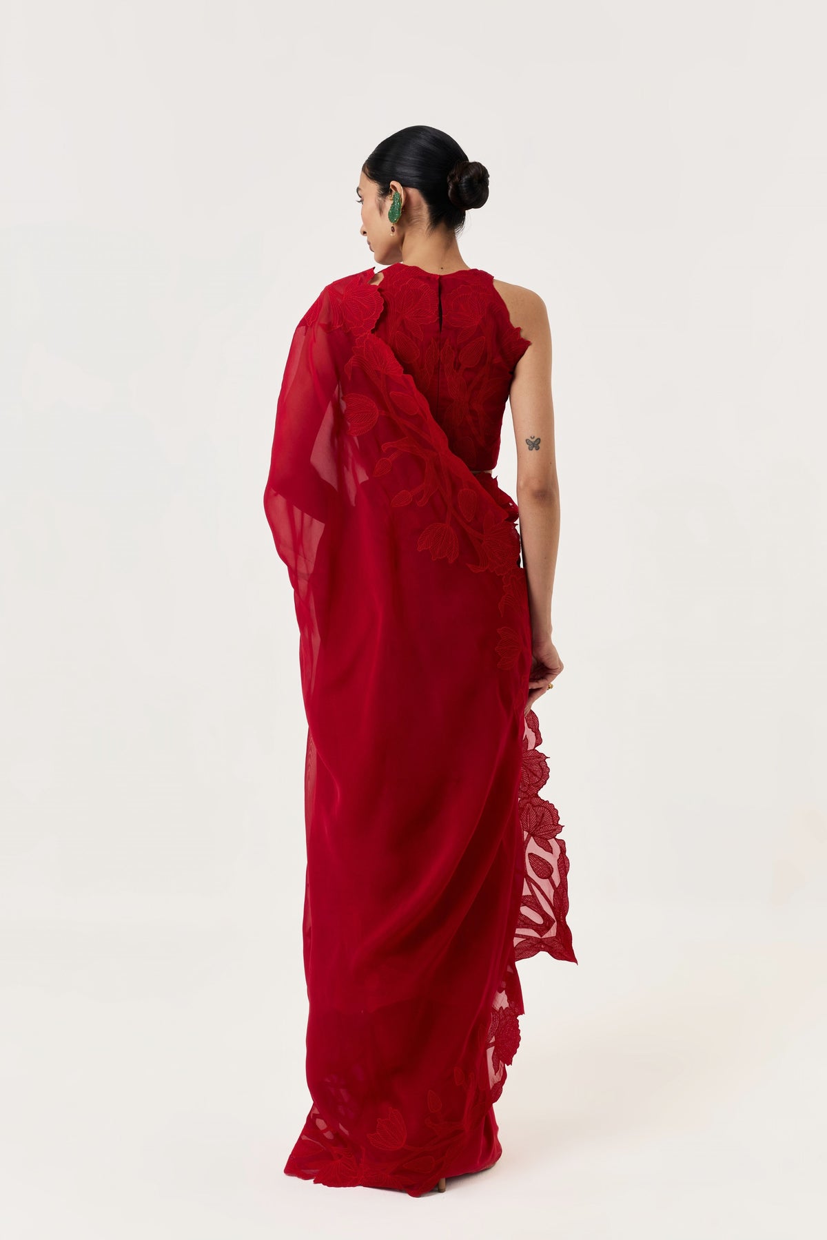 Wild Tulip Red Pre-Stitched Saree Set