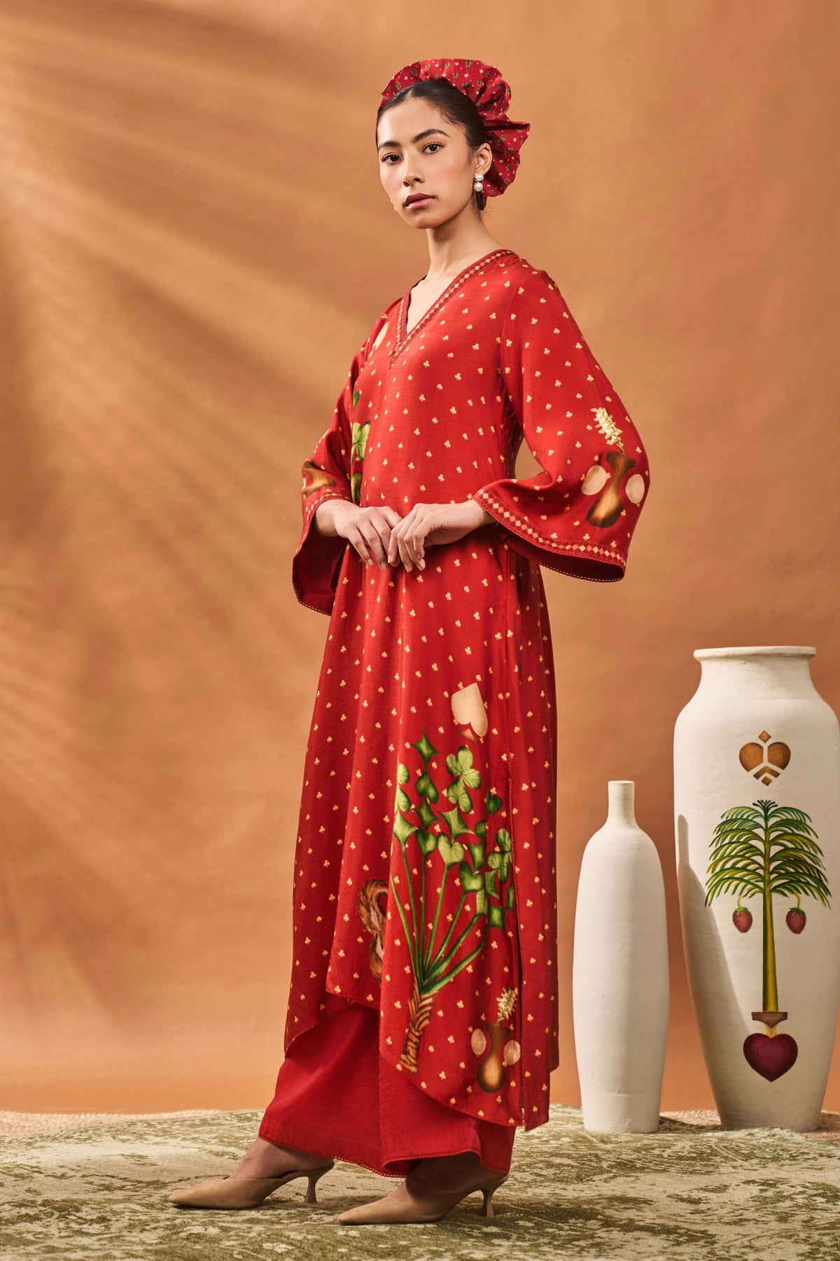 Rust Spade Blossom Kaftan Set