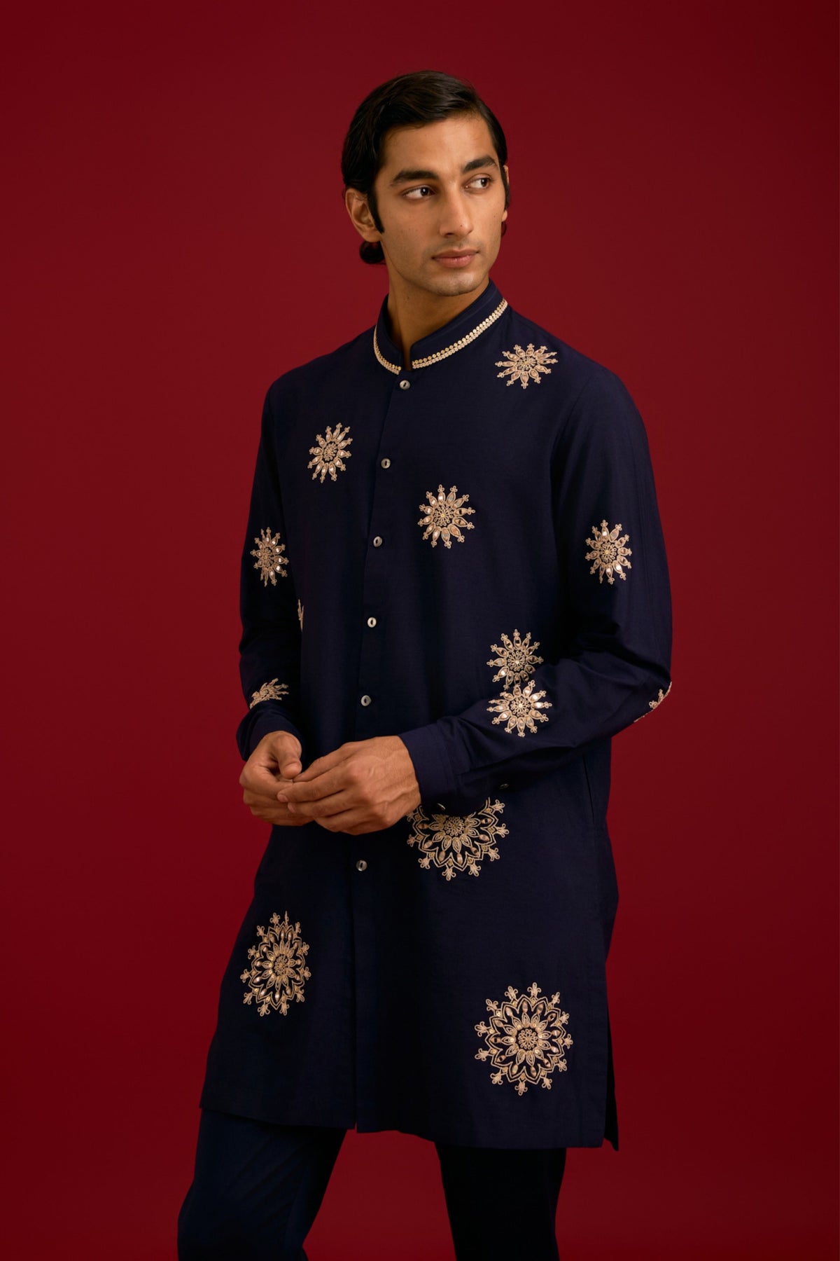 Navy Cotton Silk Kurta Set