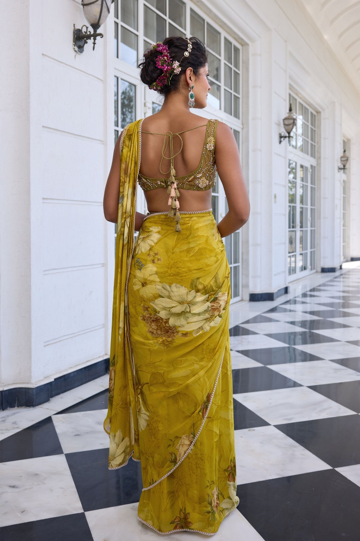 Keisha Yellow Draped Saree Set