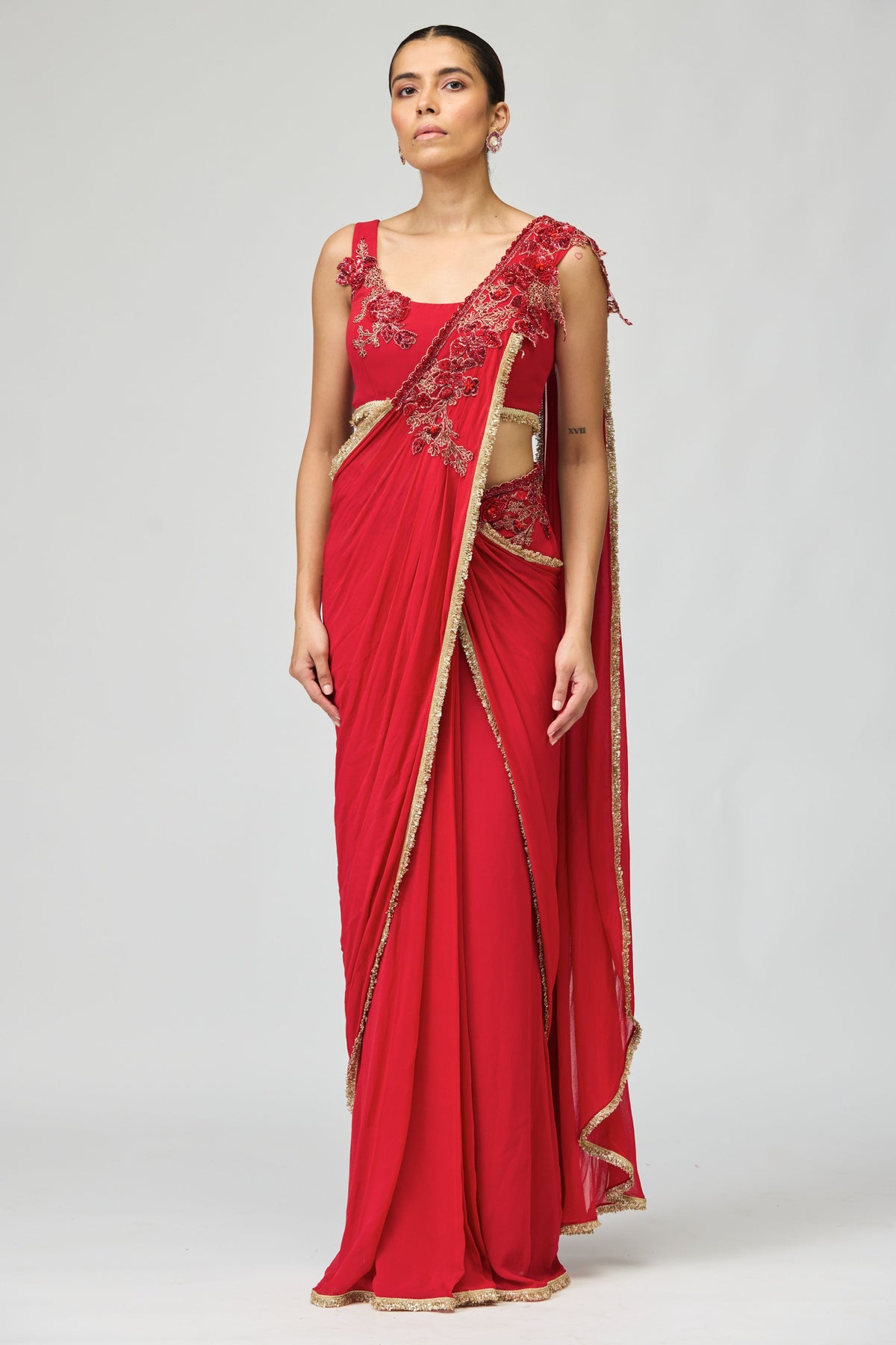 Red Silk Ggt Saree Set
