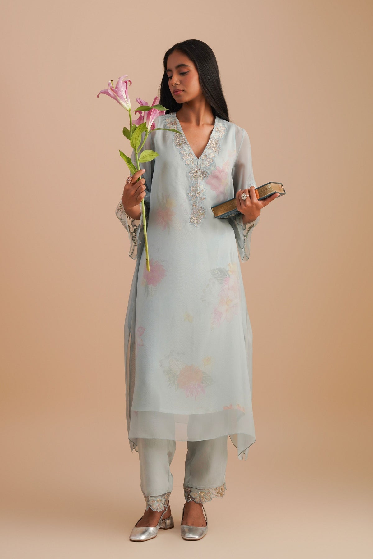 Powder Blue Organza Kurta Set
