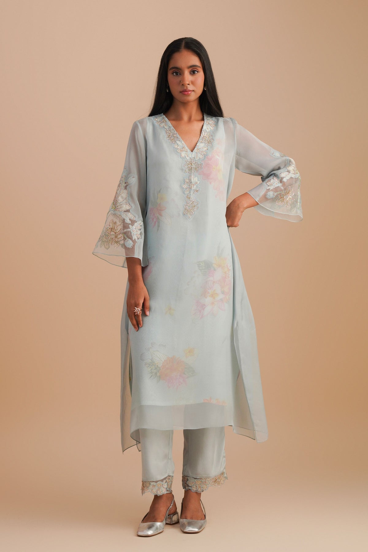 Powder Blue Organza Kurta Set