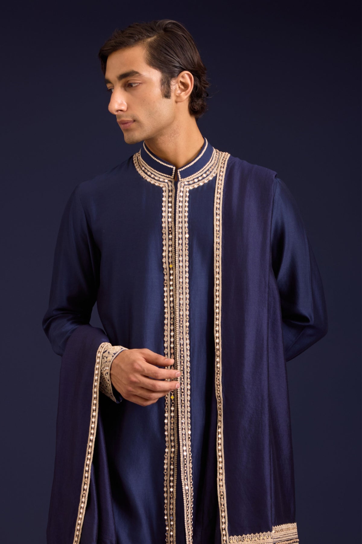 Navy Chinniya Silk Stole