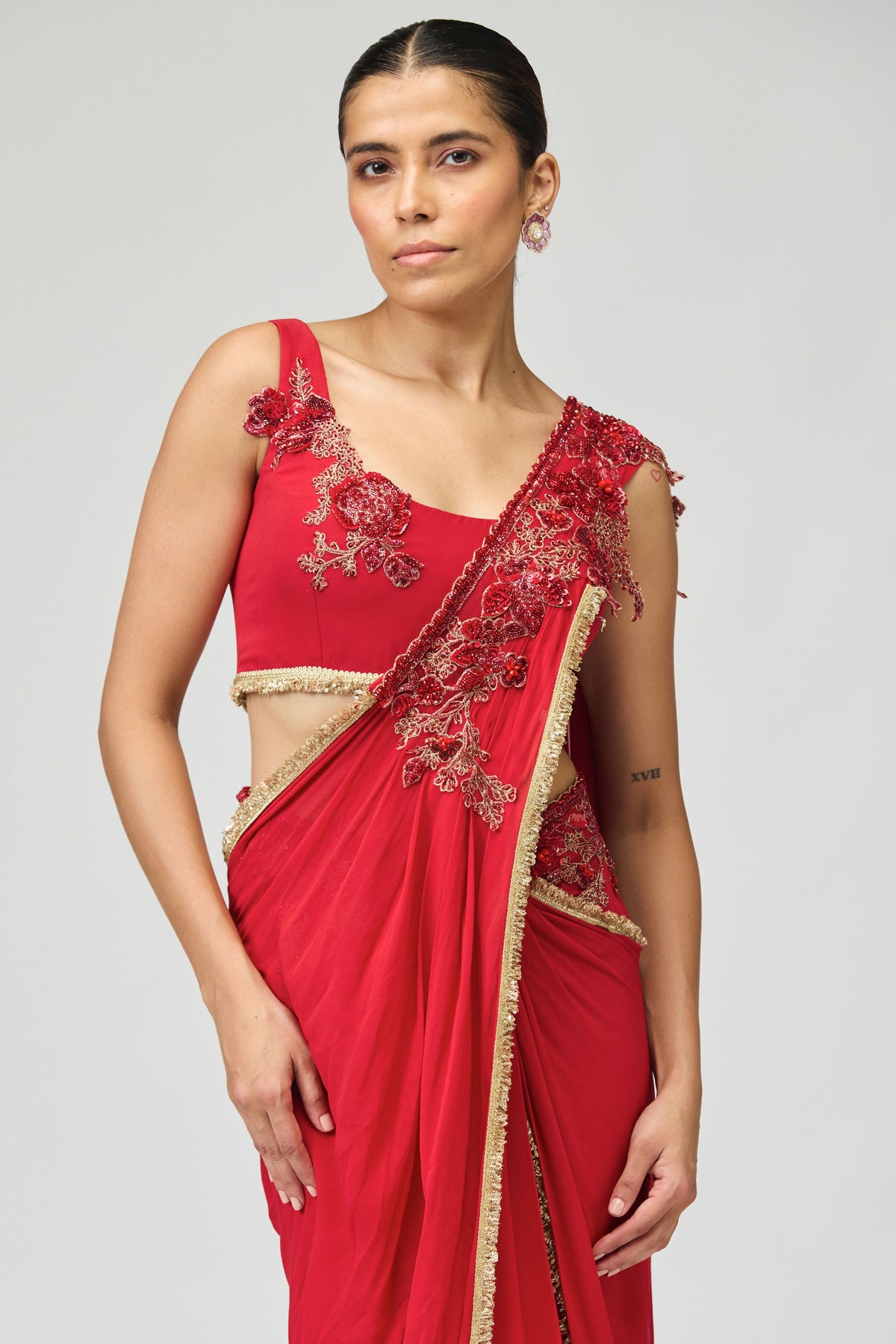 Red Silk Ggt Saree Set