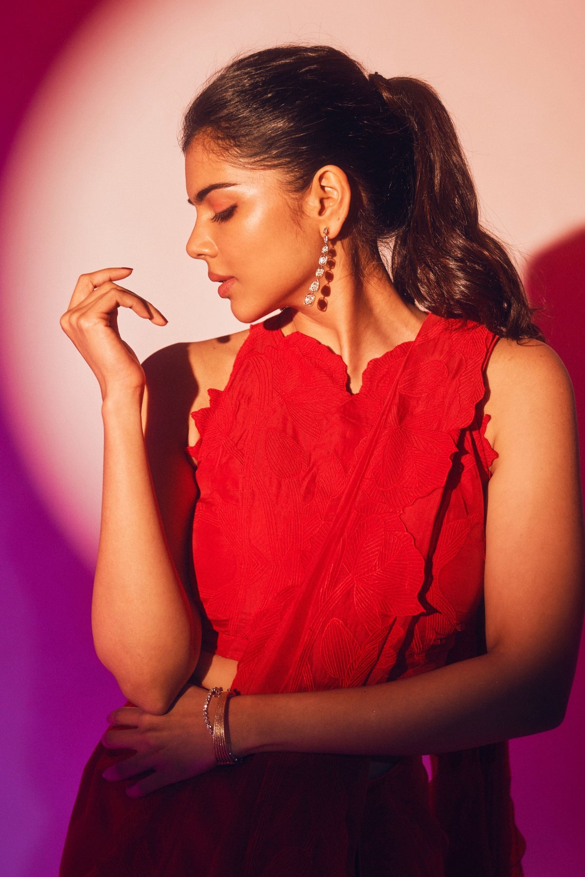 Wild Tulip Red Pre-Stitched Saree Set