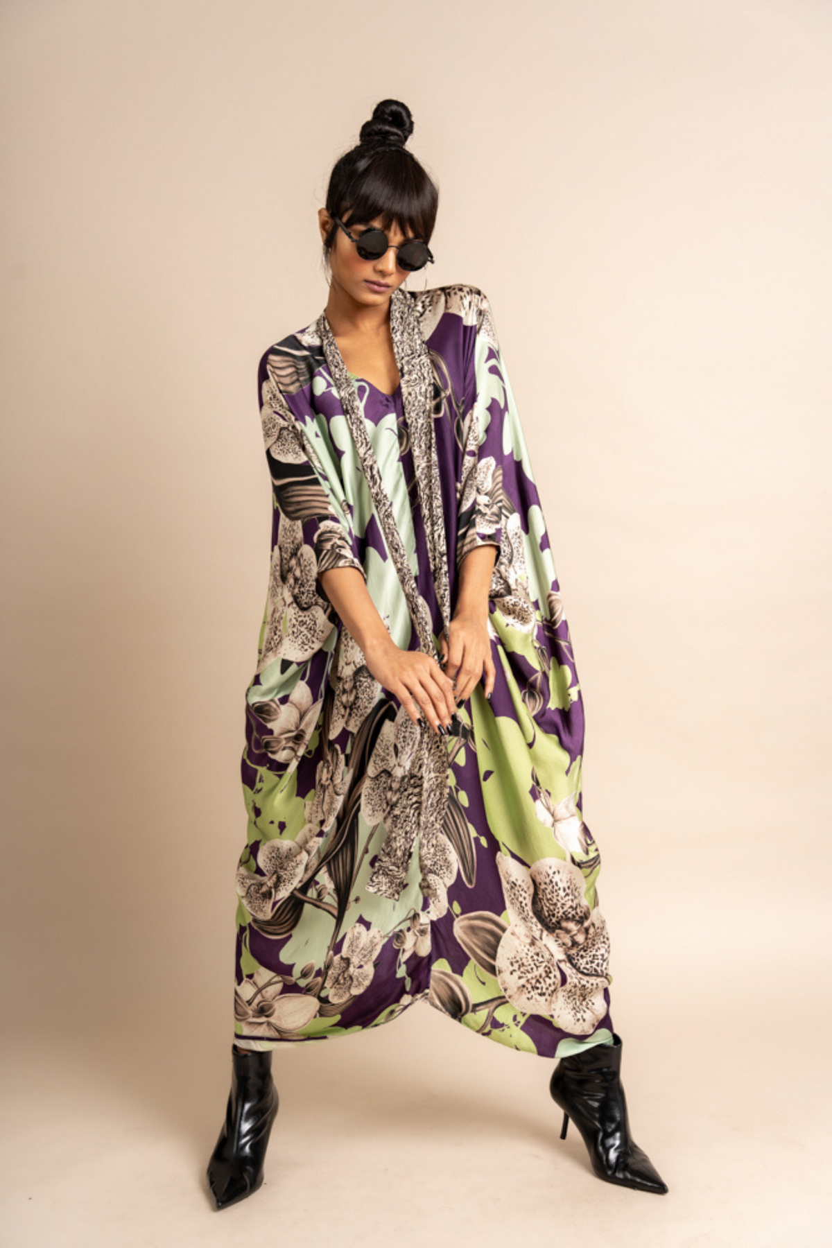 Aubergine Print Kaftan Kurta