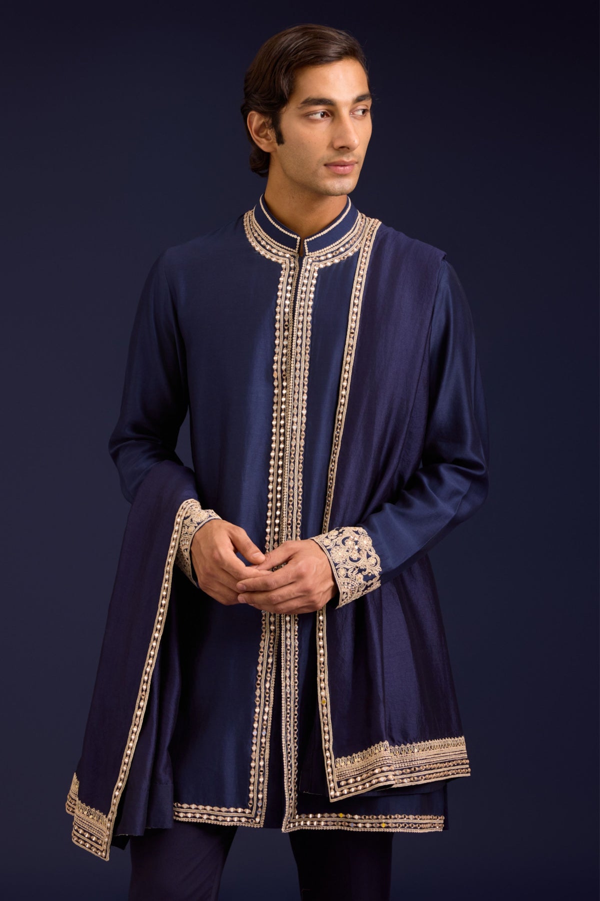 Navy Chinniya Silk Stole