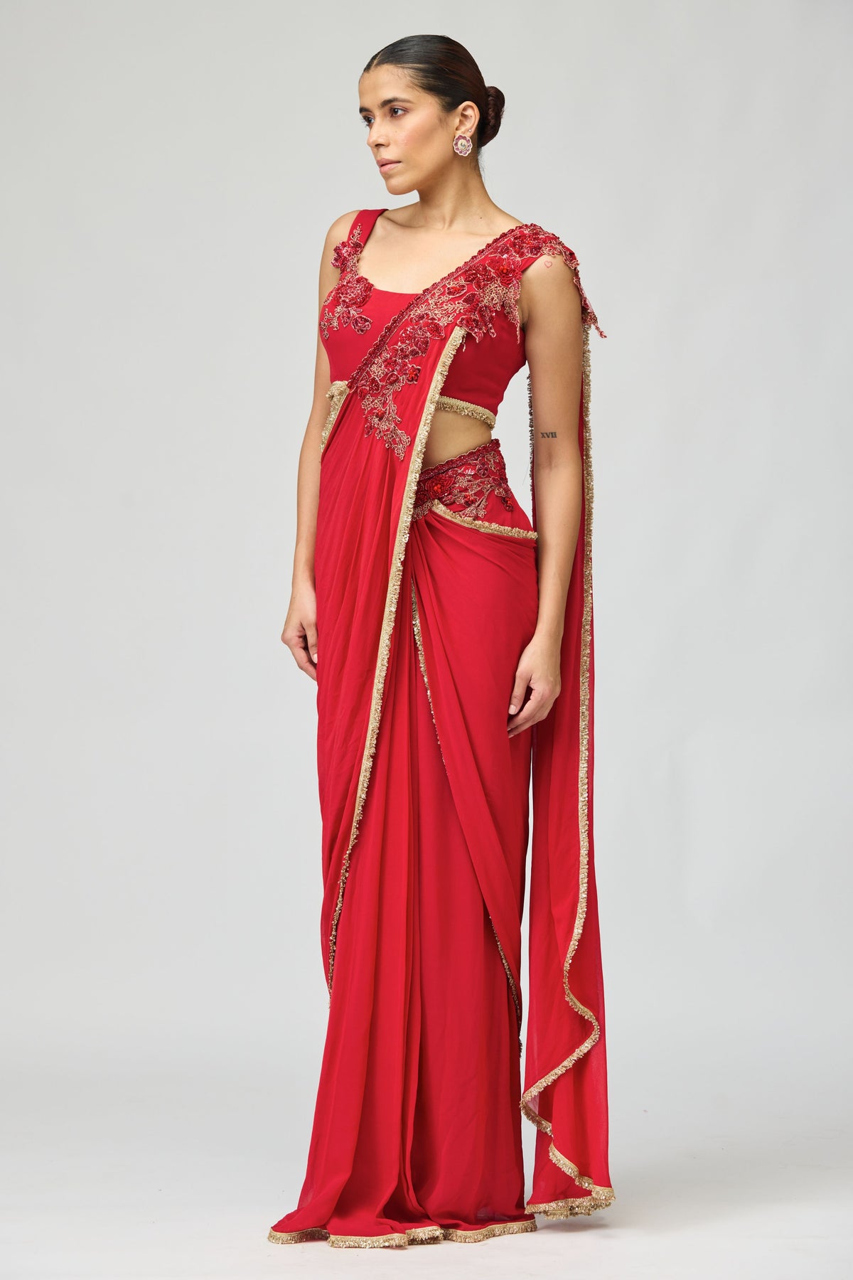 Red Silk Ggt Saree Set