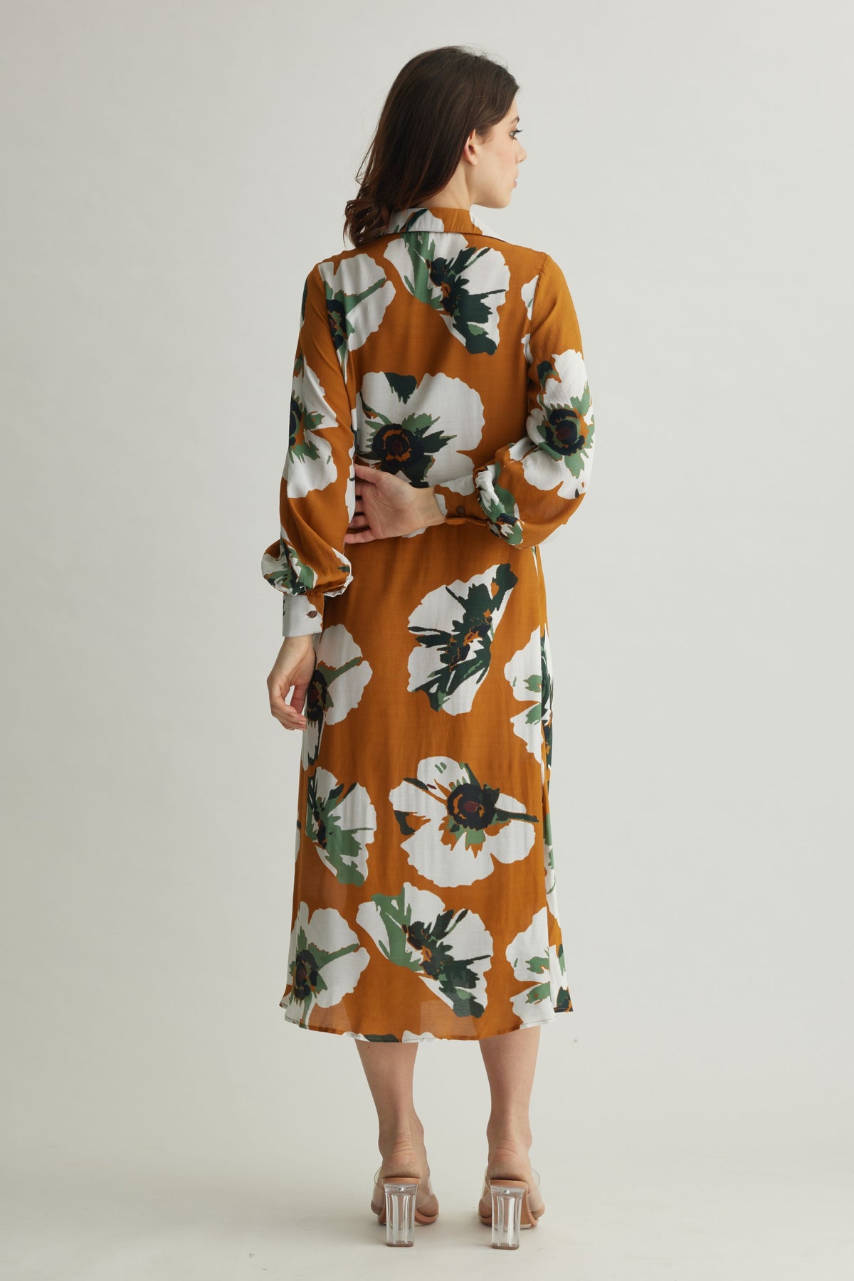 White Floral Drape Shirt Dress