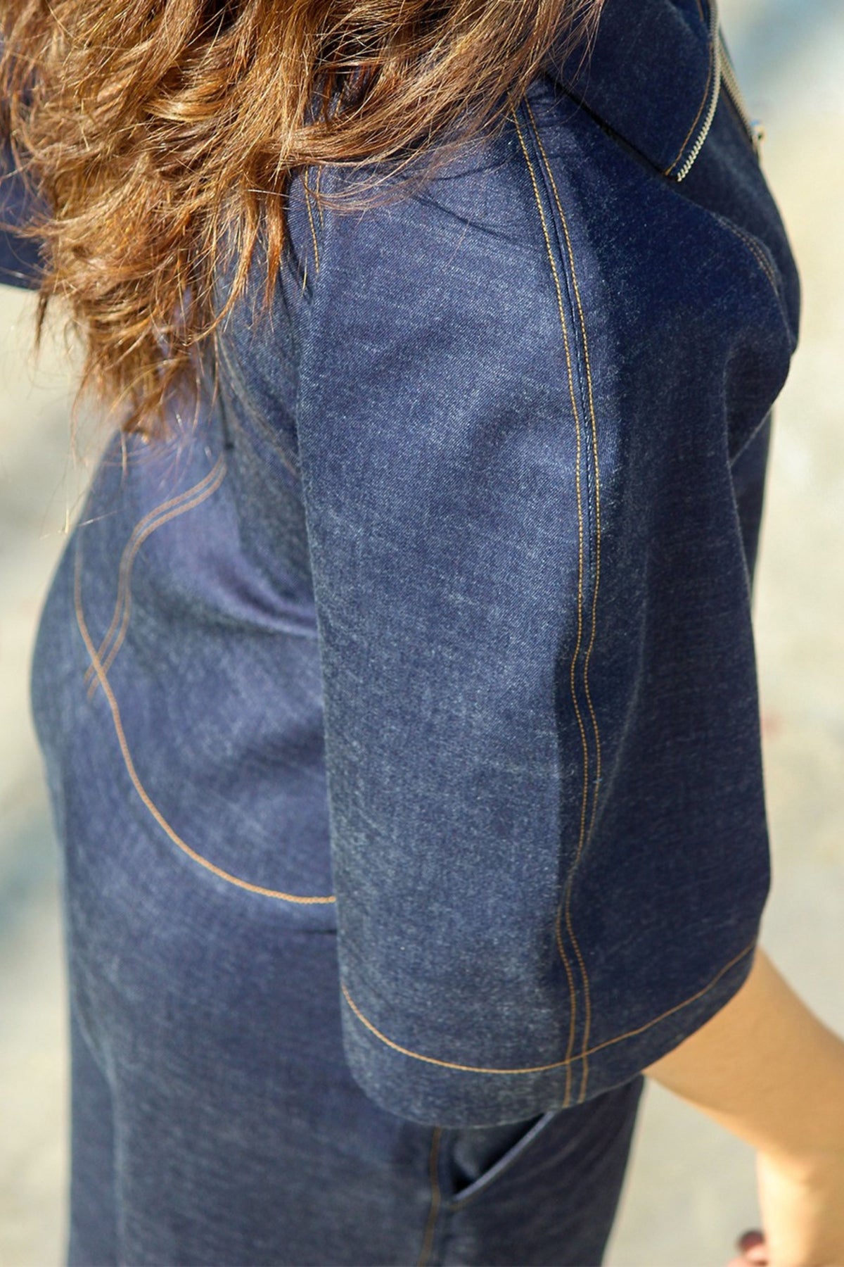 Denim Zip Top