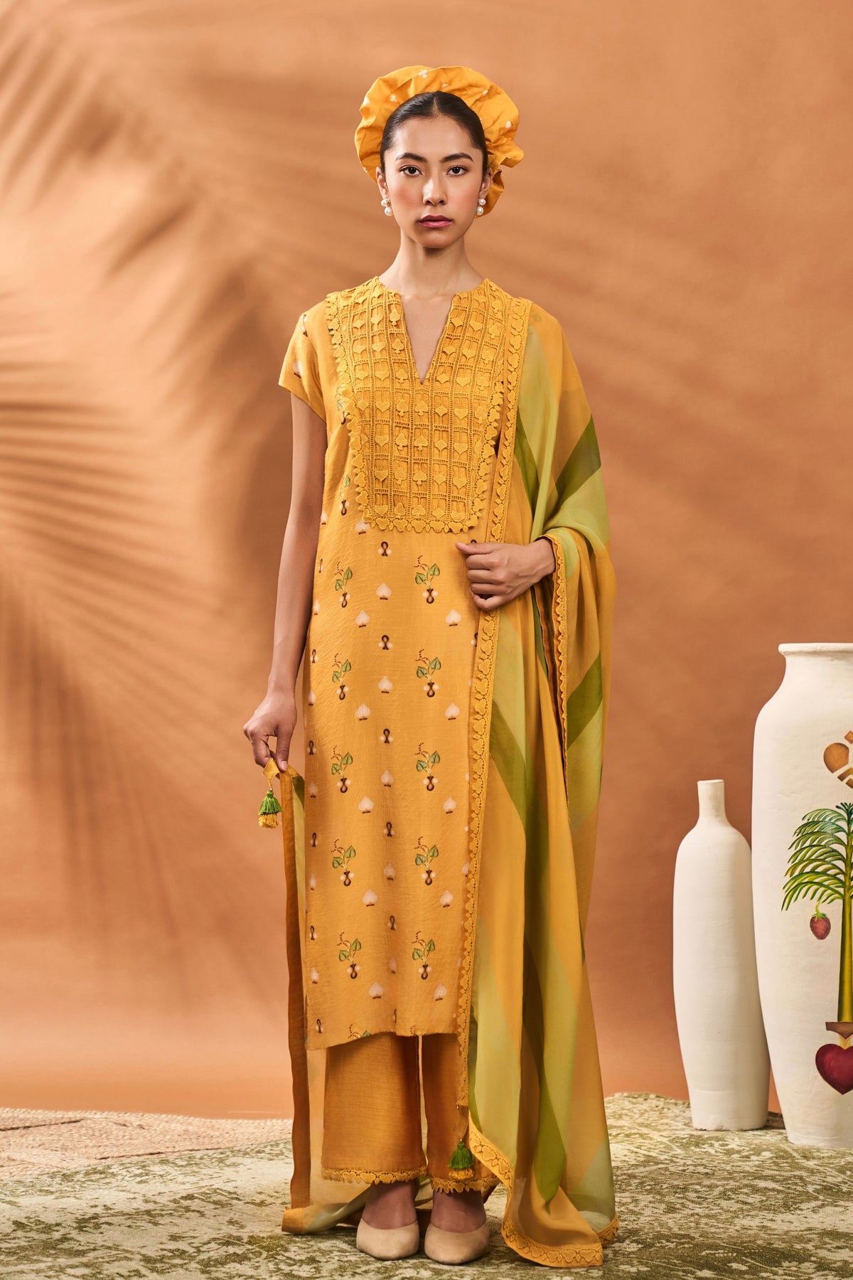 Yellow Spades Blossom Kurta Set