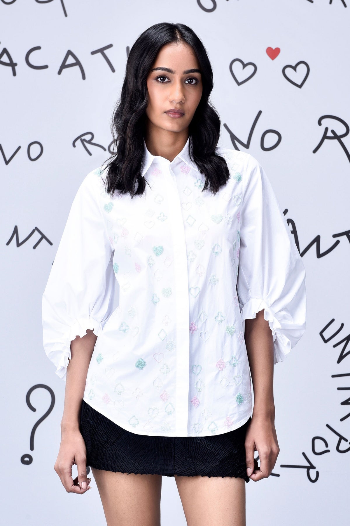 Beard Embroidered Top  White