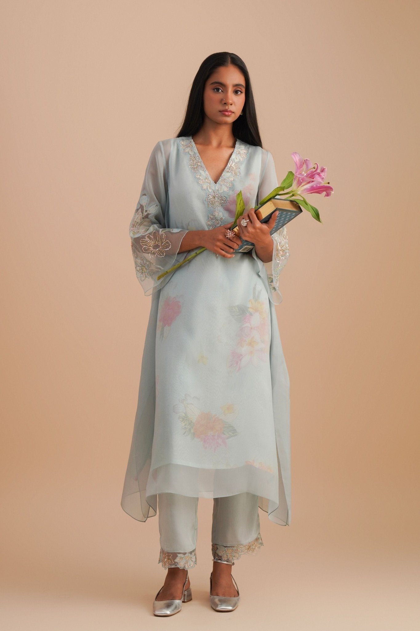 Powder Blue Organza Kurta Set - One Not Two - Elahe