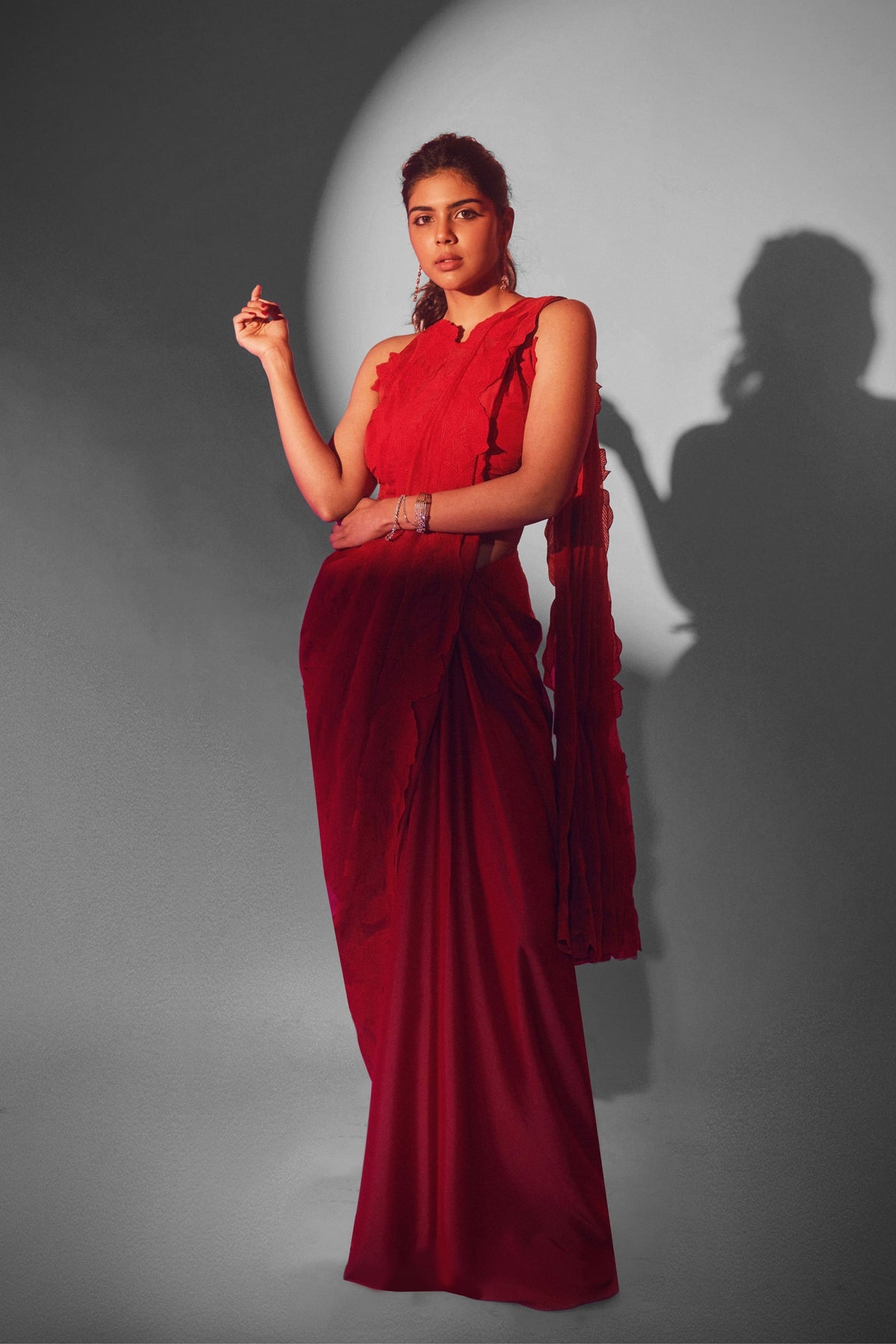 Wild Tulip Red Pre-Stitched Saree Set