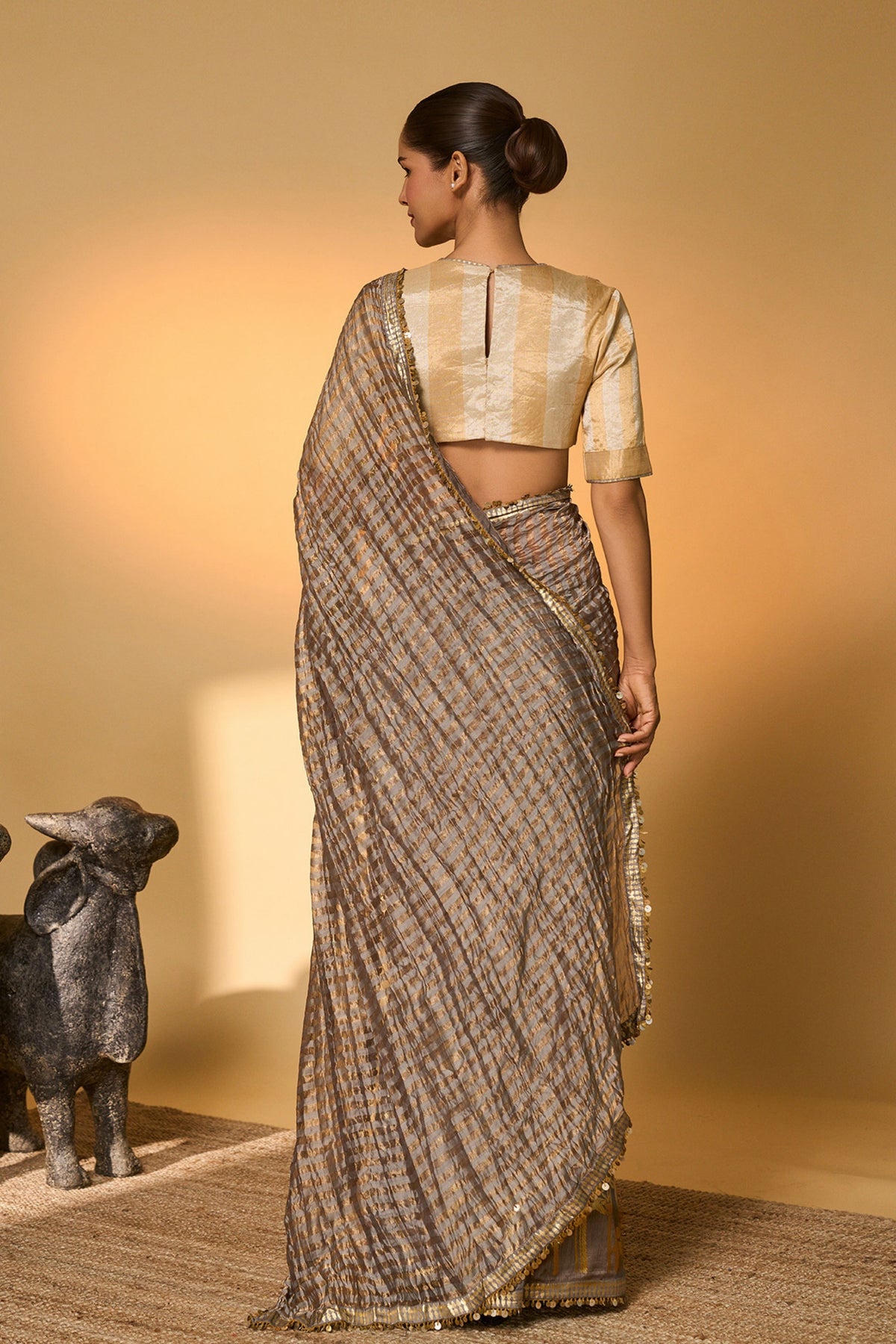 Grey Moonfield Zari Stripes Saree