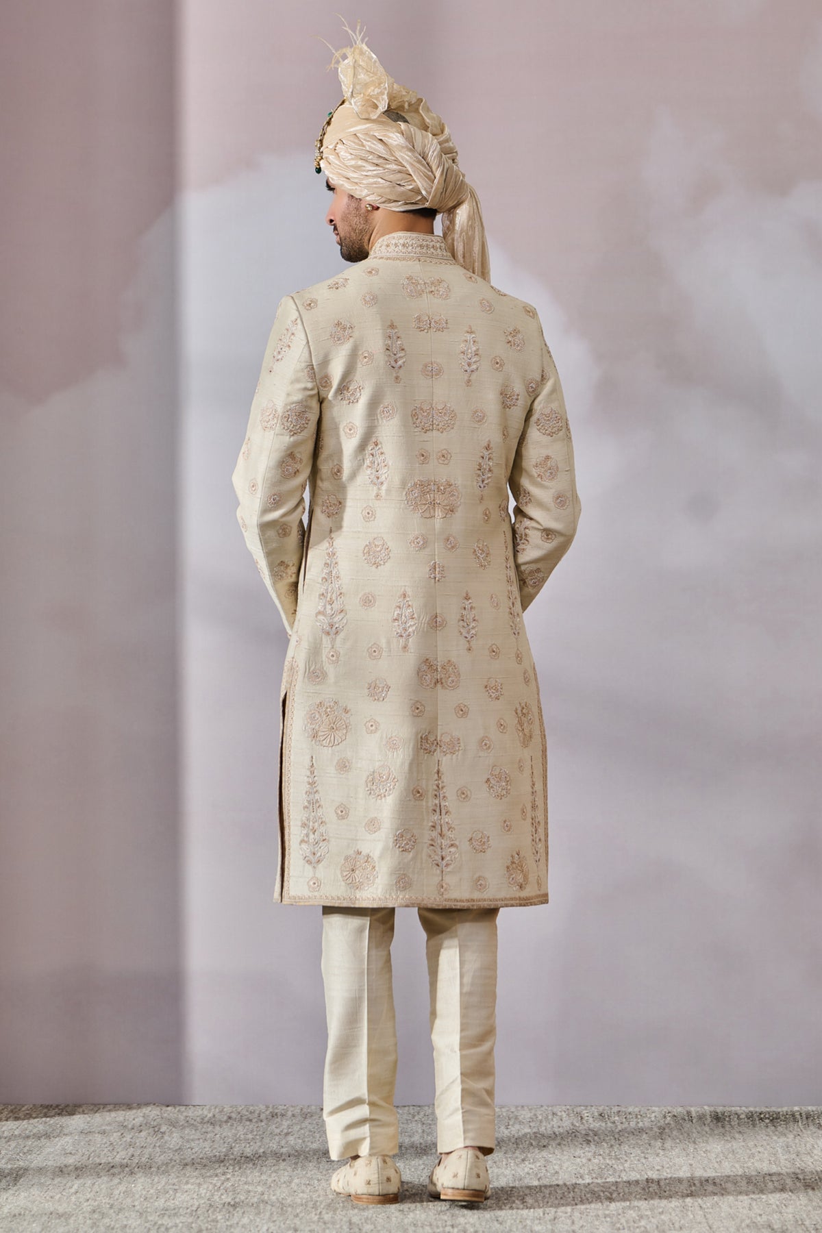 Raw Silk Beige Sherwani Set