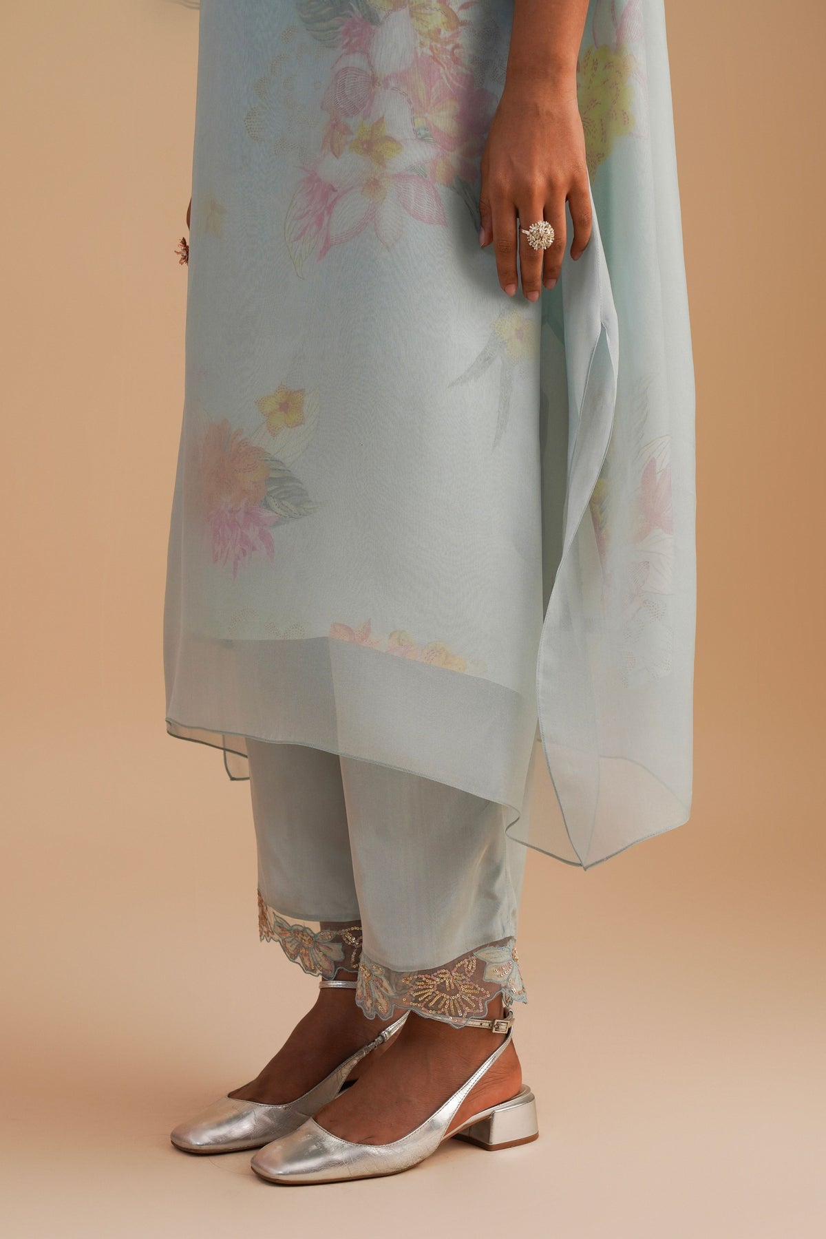 Powder Blue Organza Kurta Set