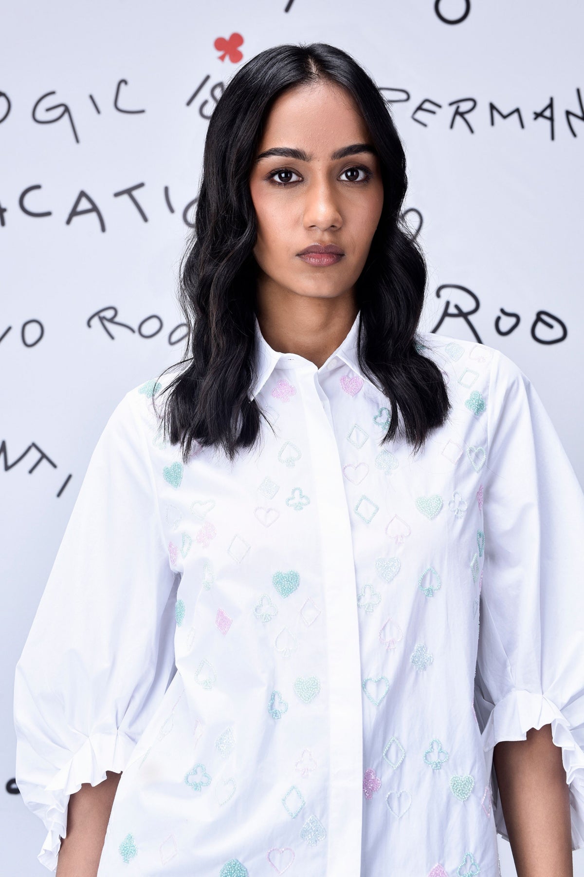 Beard Embroidered Top  White