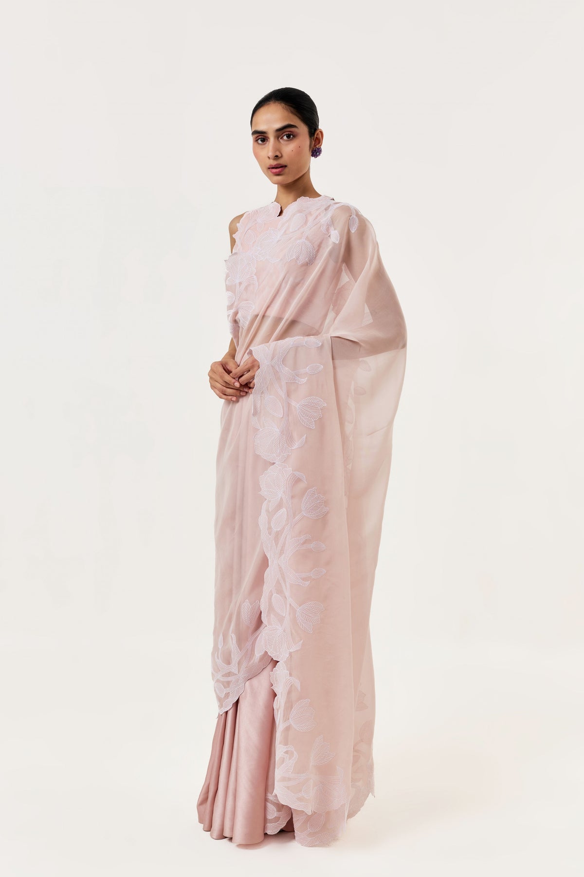 Wild Tulip Blush Pink Pre-Stitched Saree Set