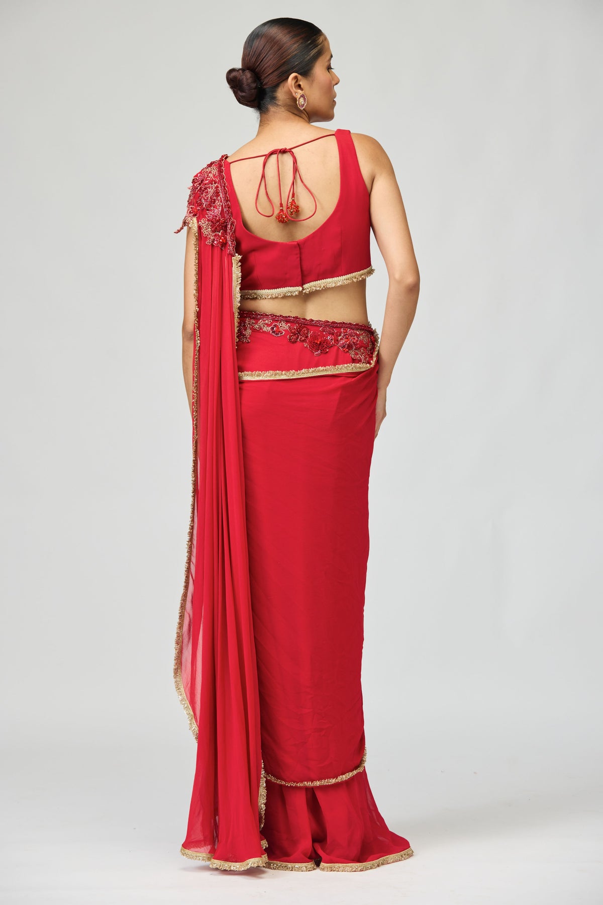 Red Silk Ggt Saree Set