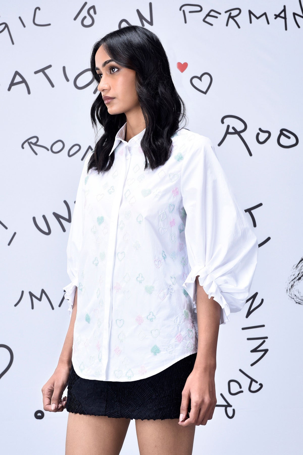 Beard Embroidered Top  White